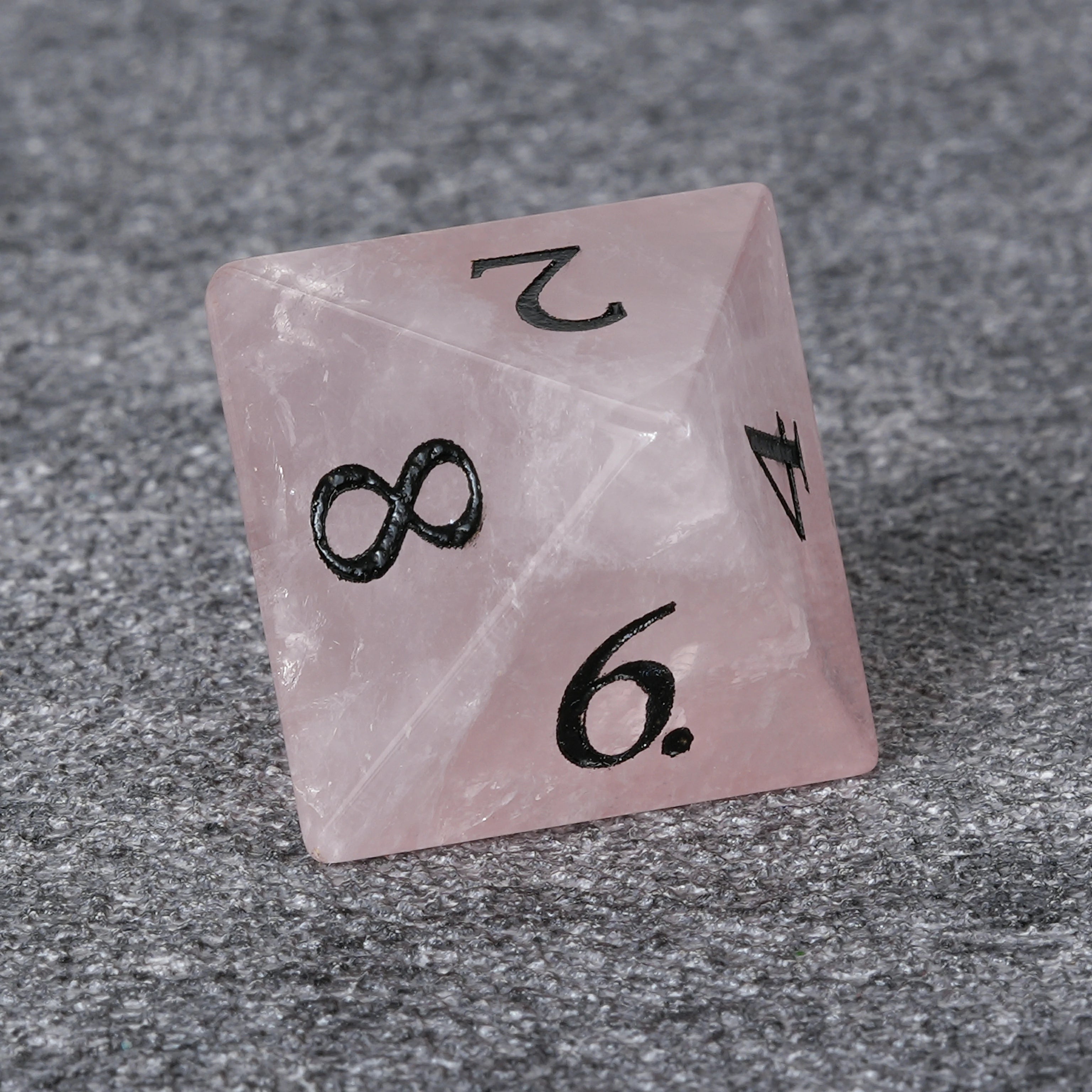 Rose Quartz Multi-Faceted Gemstone Dice Set with Black Numbers