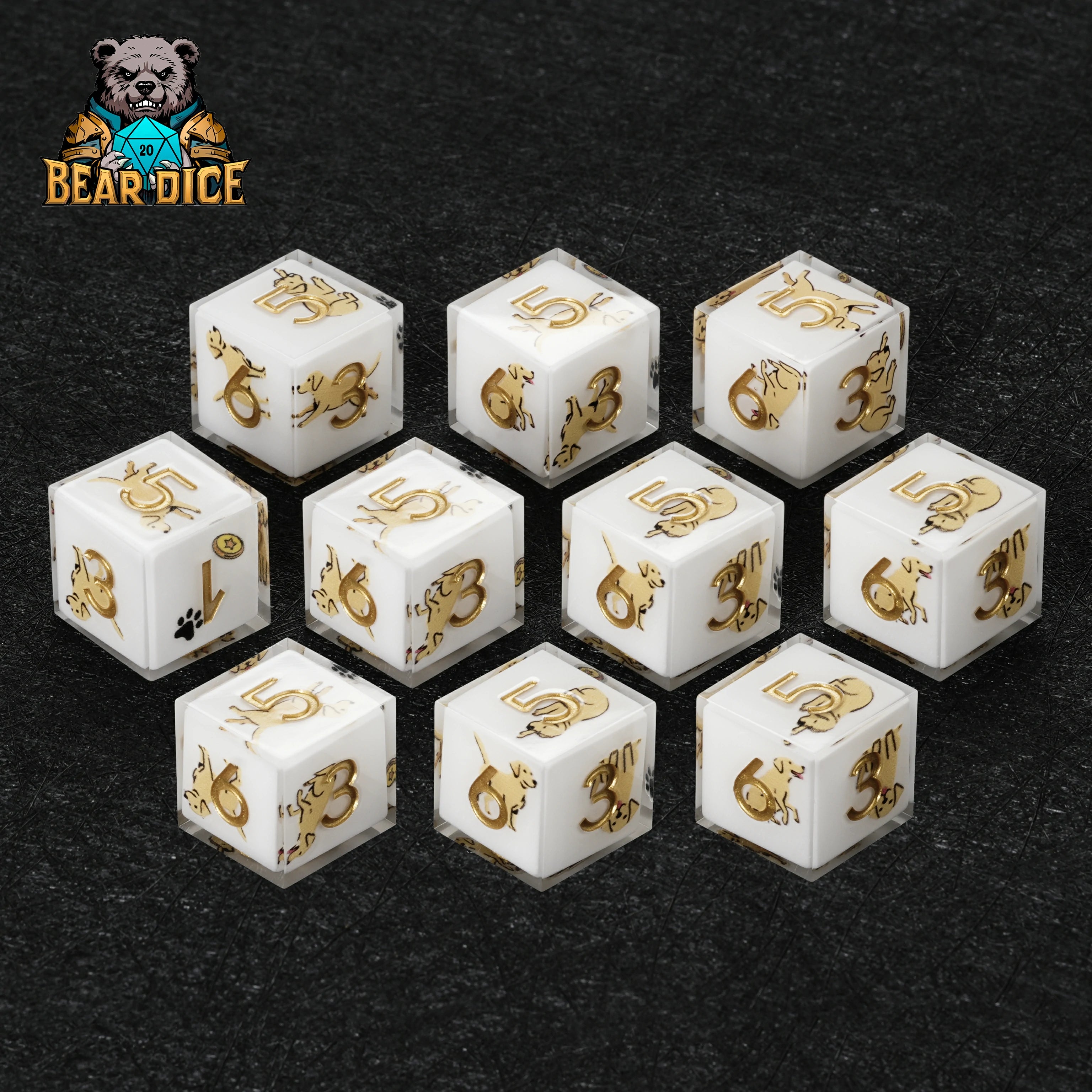 Labrador White Resin DND D6 Dice Set | Animal RPG Dice