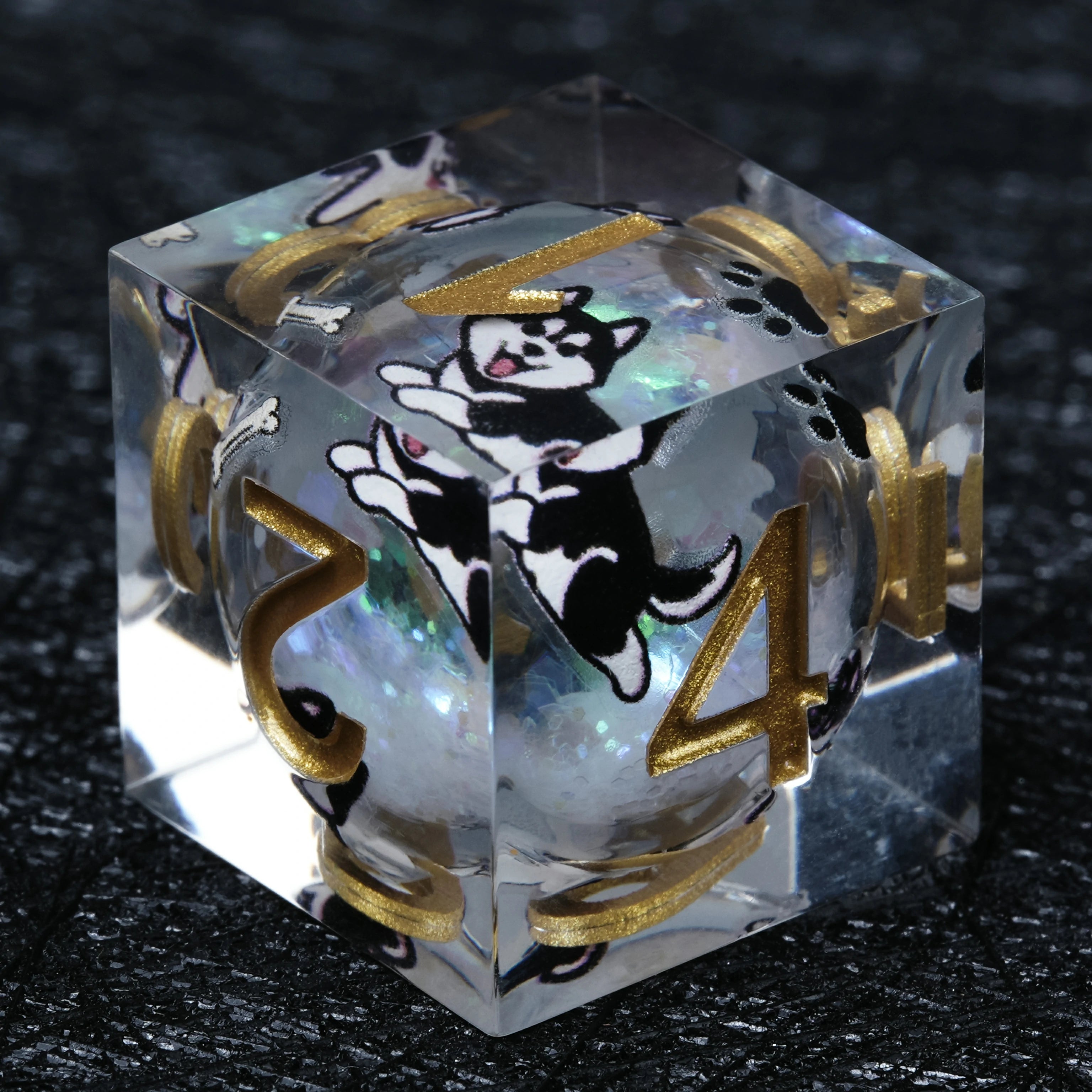 Husky White Liquid-Core Resin Dice Set | Gold Numbers
