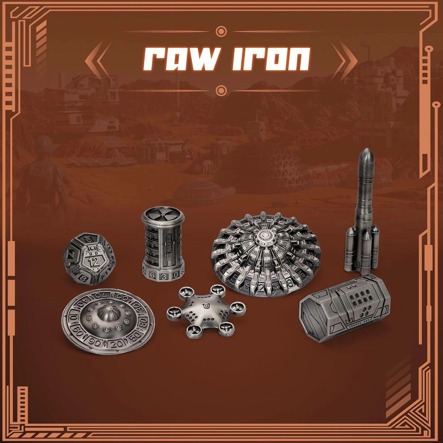 Space Rocket & Station Metal Dice Set | Sci-Fi Metal Dice for RPG
