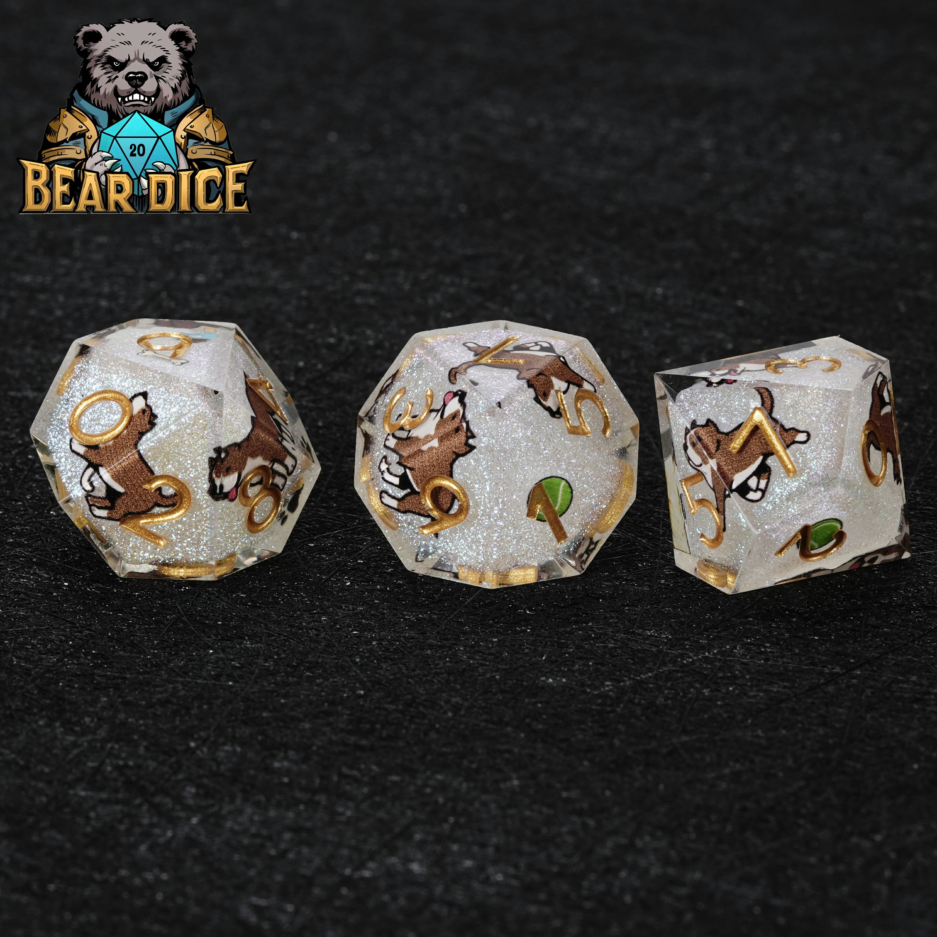 American Pit Bull White Glitter Resin D10 Dice for D&D RPG
