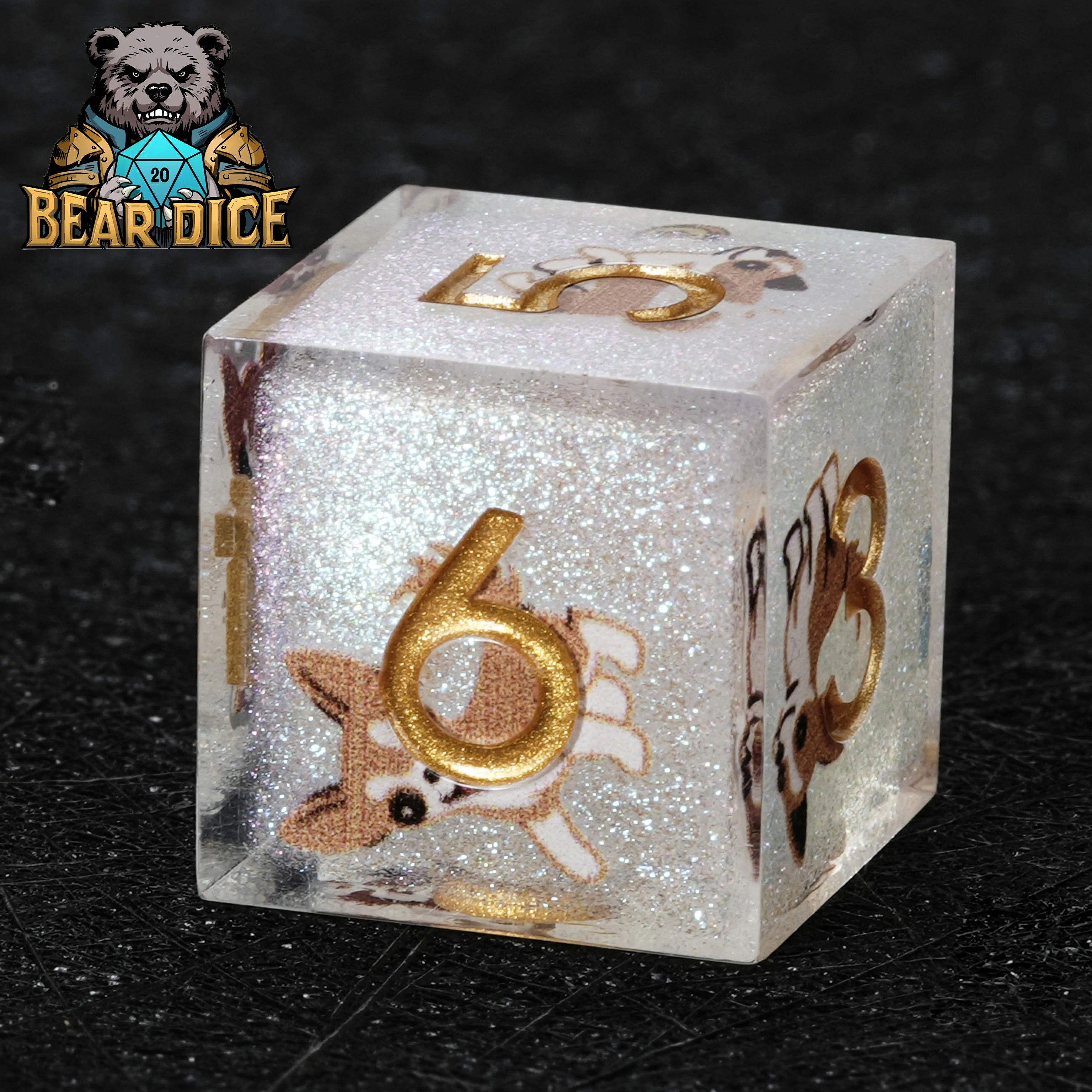 Chihuahua White Glitter Resin DND D6 Dice – Cute Dog RPG Dice for D&D & Tabletop Games
