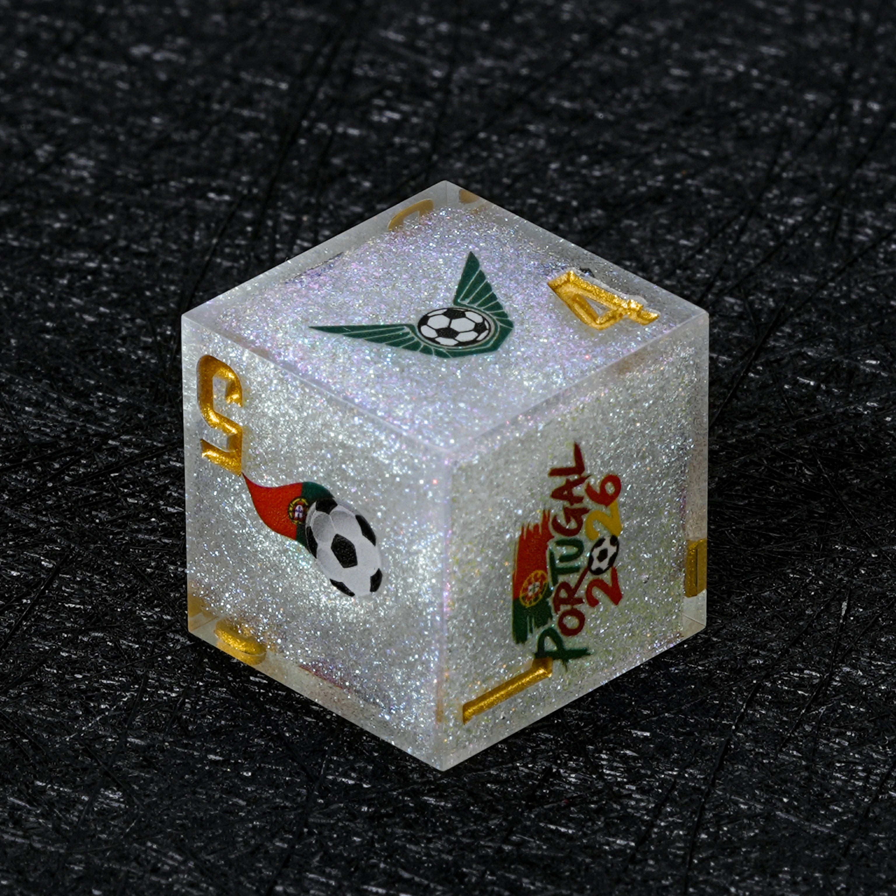 Portugal Soccer Resin DND Dice Set | White Glitter World Cup Kickstarter Dice