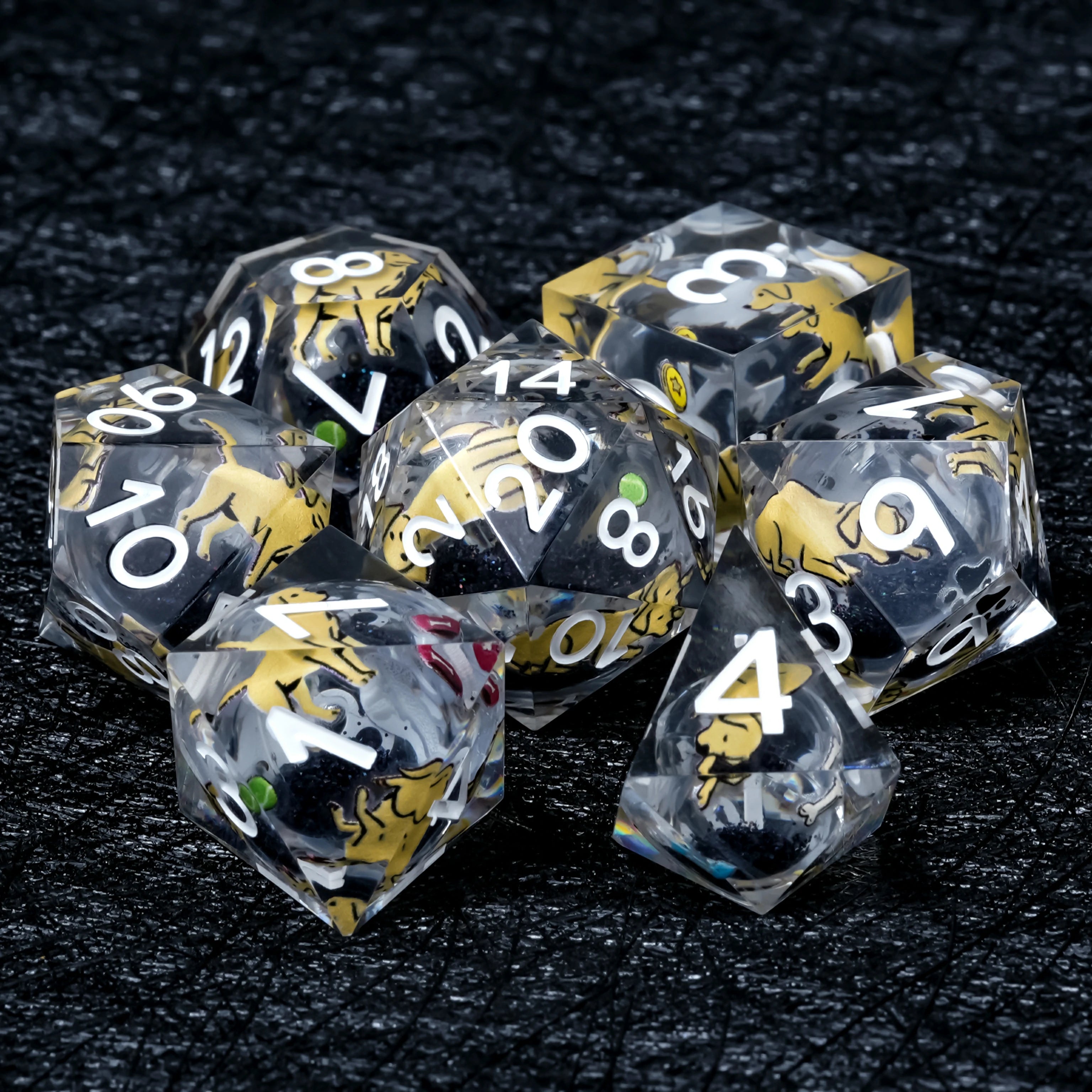 Labrador Black Liquid-Core Resin Dice Set | White Numbers for D&D RPG