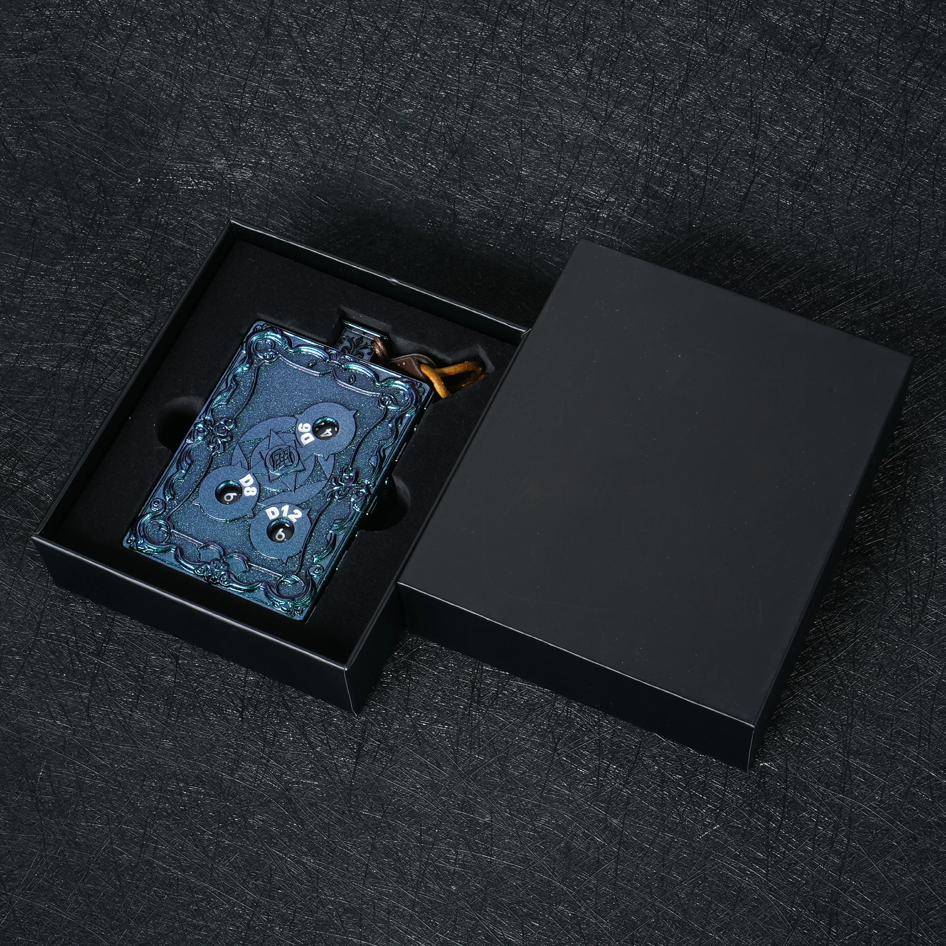 Unique Push-to-Spin Metal Dice | Spellbook Design Spinning Dice Box for DnD & RPG