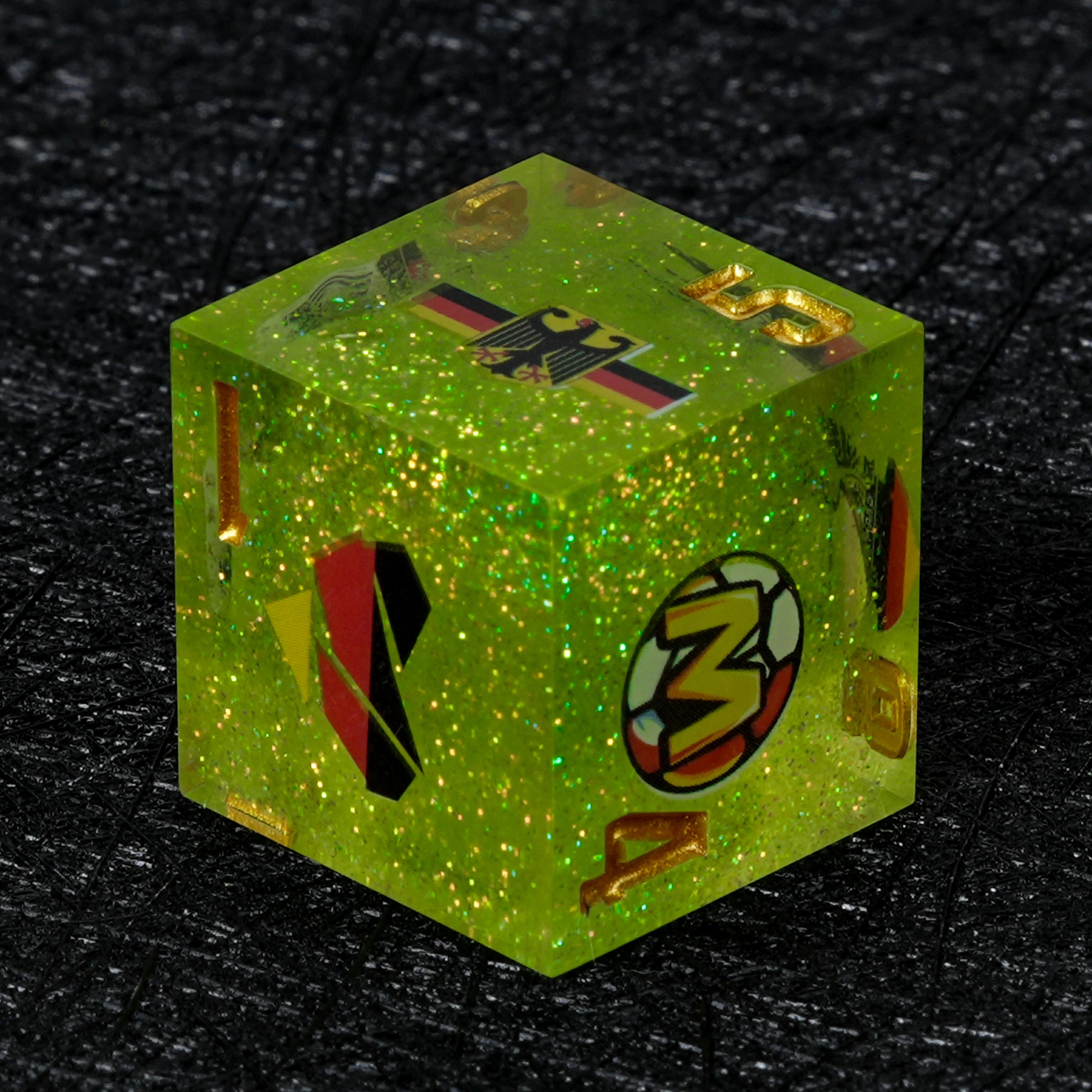Germany Soccer DND Dice Set – World Cup Green Glitter Resin Dice for RPG