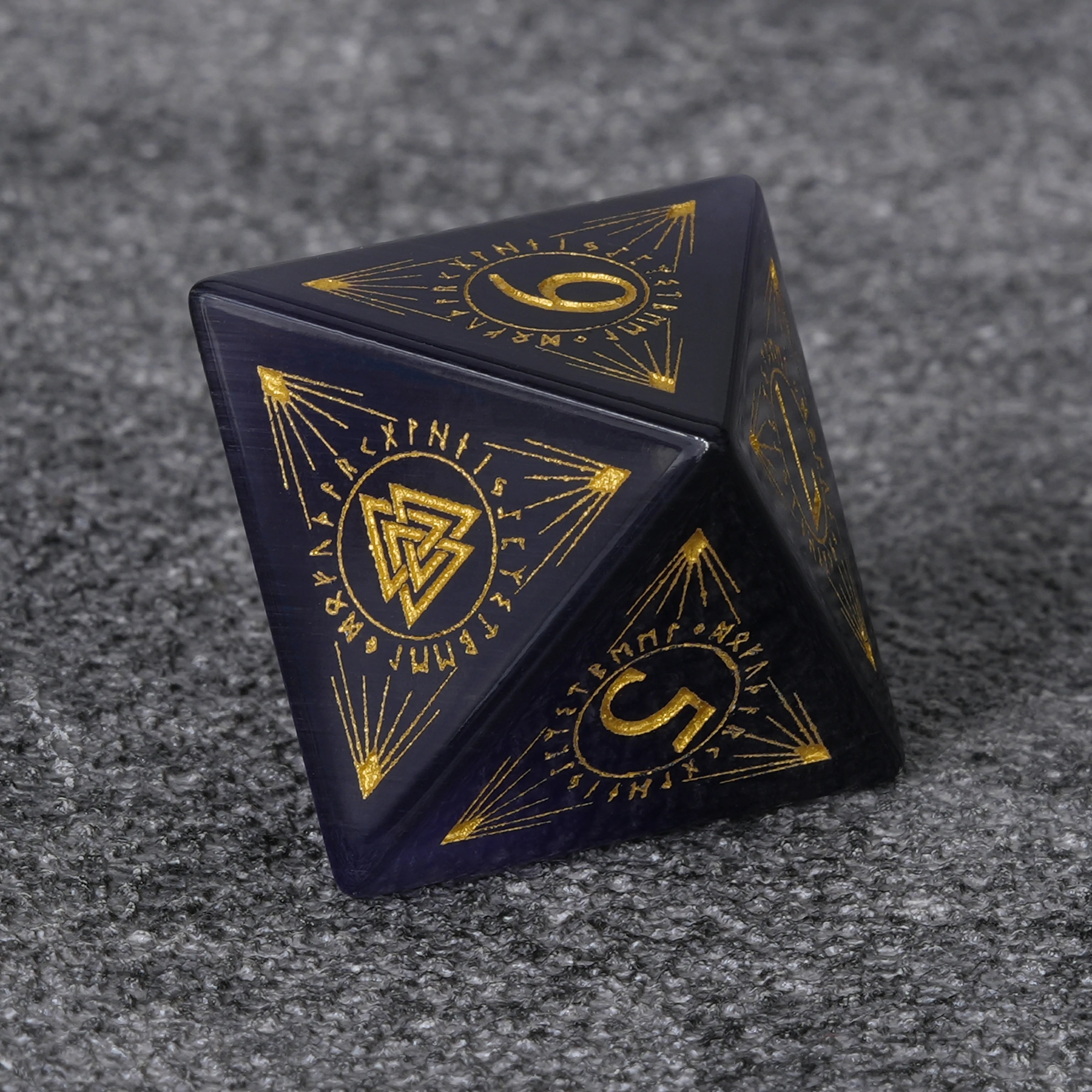 Amethyst DND Gemstone Dice Set with Gold Magical Runes
