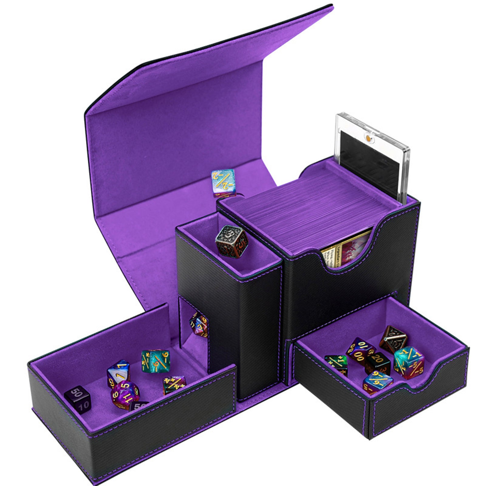 PU Leather Card Box with Dice Tray | Trading Card Storage Box for MTG, Pokemon, DnD, and Board Games