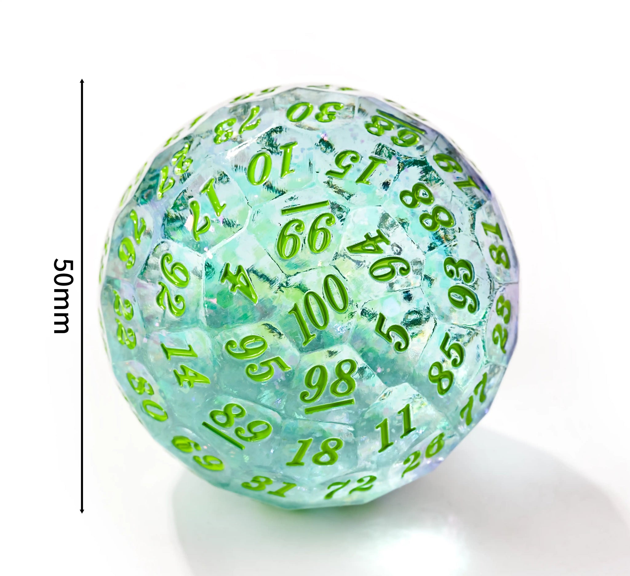 Giant Quicksand Resin D100 Dice - Transparent 100-sided dice ball, 50mm diameter | Bear Dice