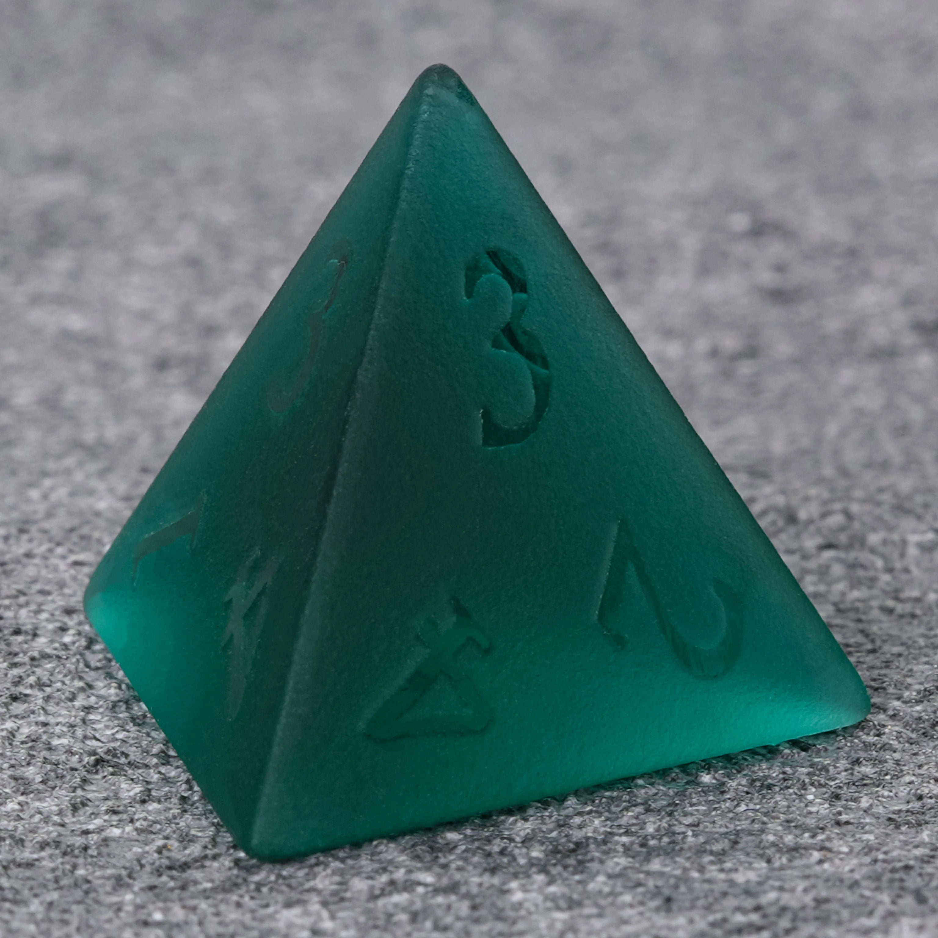 Frosted Pine-Green Glass Dice Set with Raised Numbers