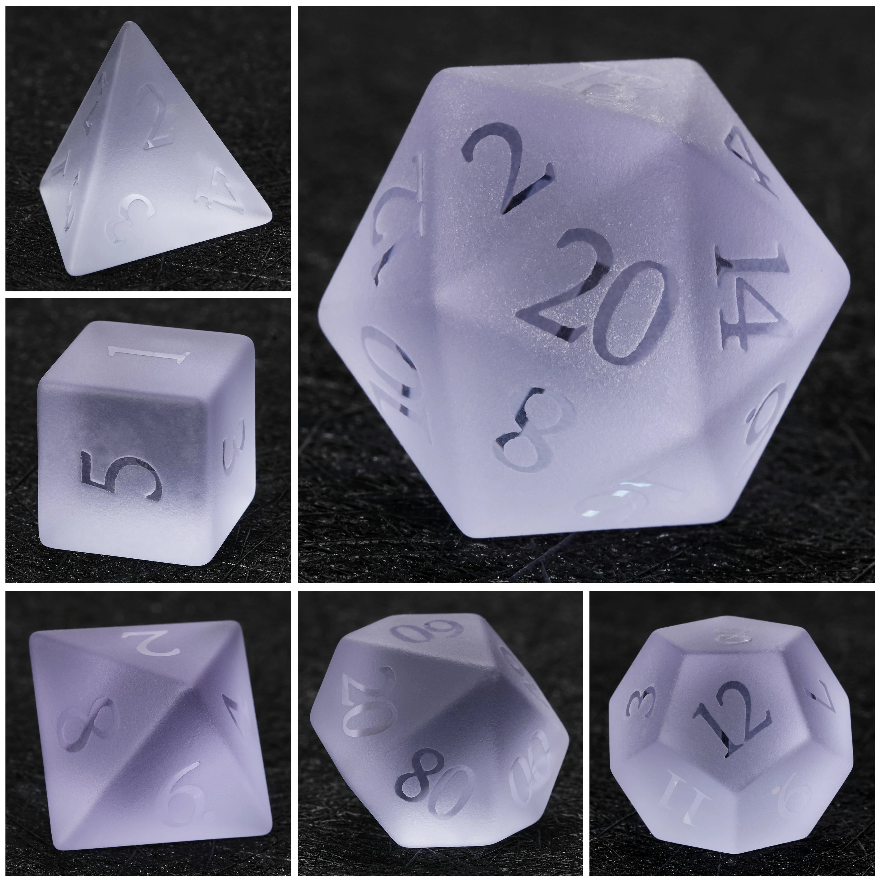 Frosted Amethyst Glass Dice Set