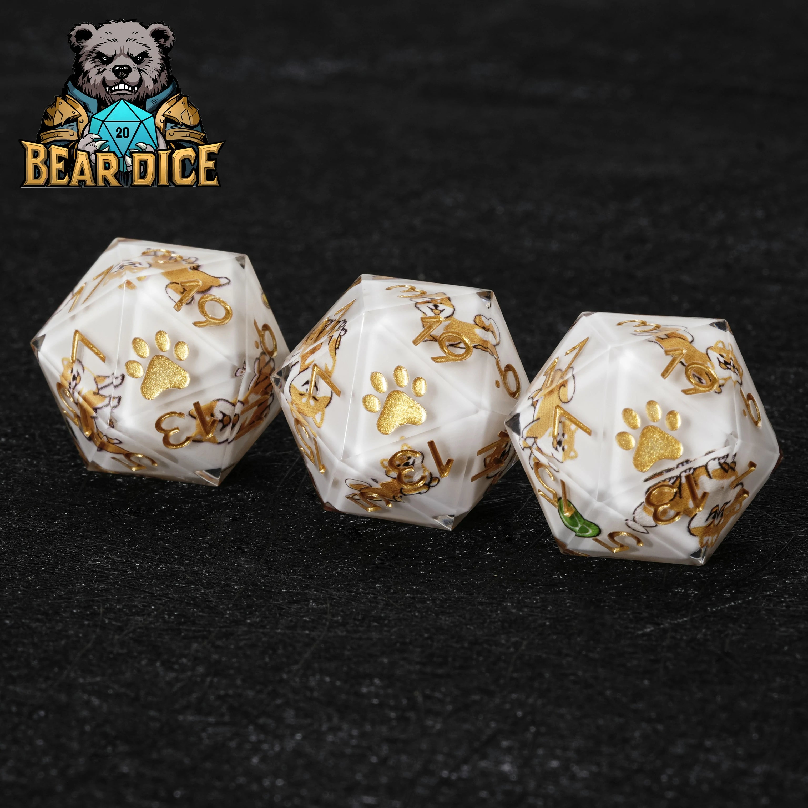 Shiba Inu White Resin DND D20 Dice | Single D20 for RPG