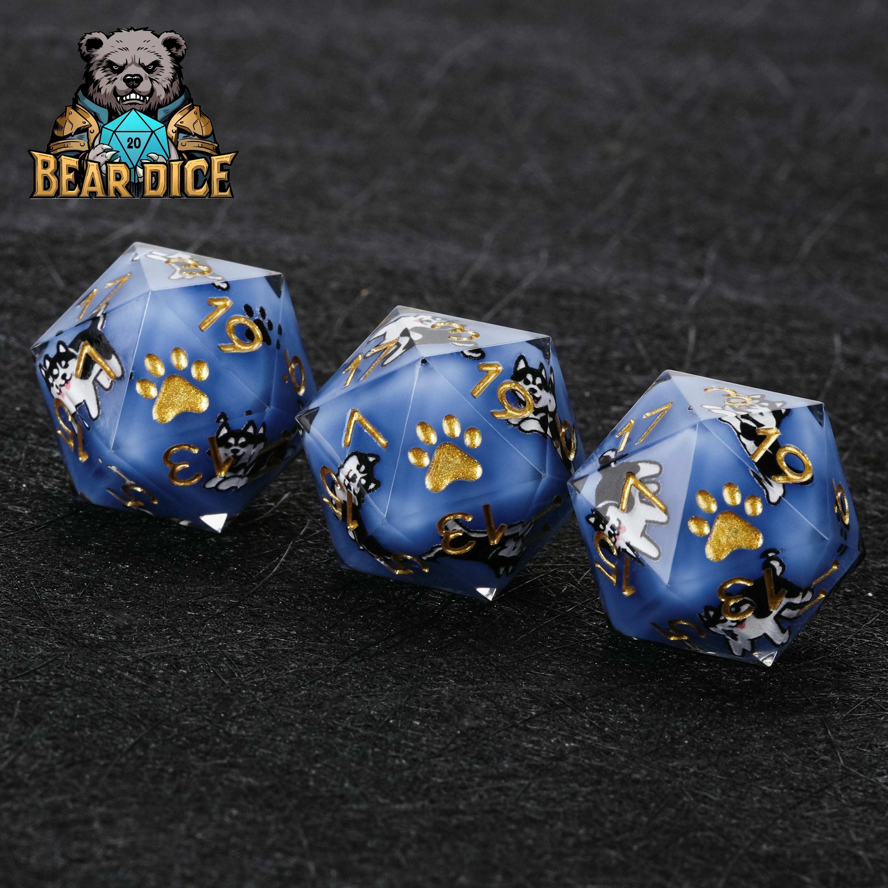 Husky Blue Resin DND D20 Dice | Bear Dice