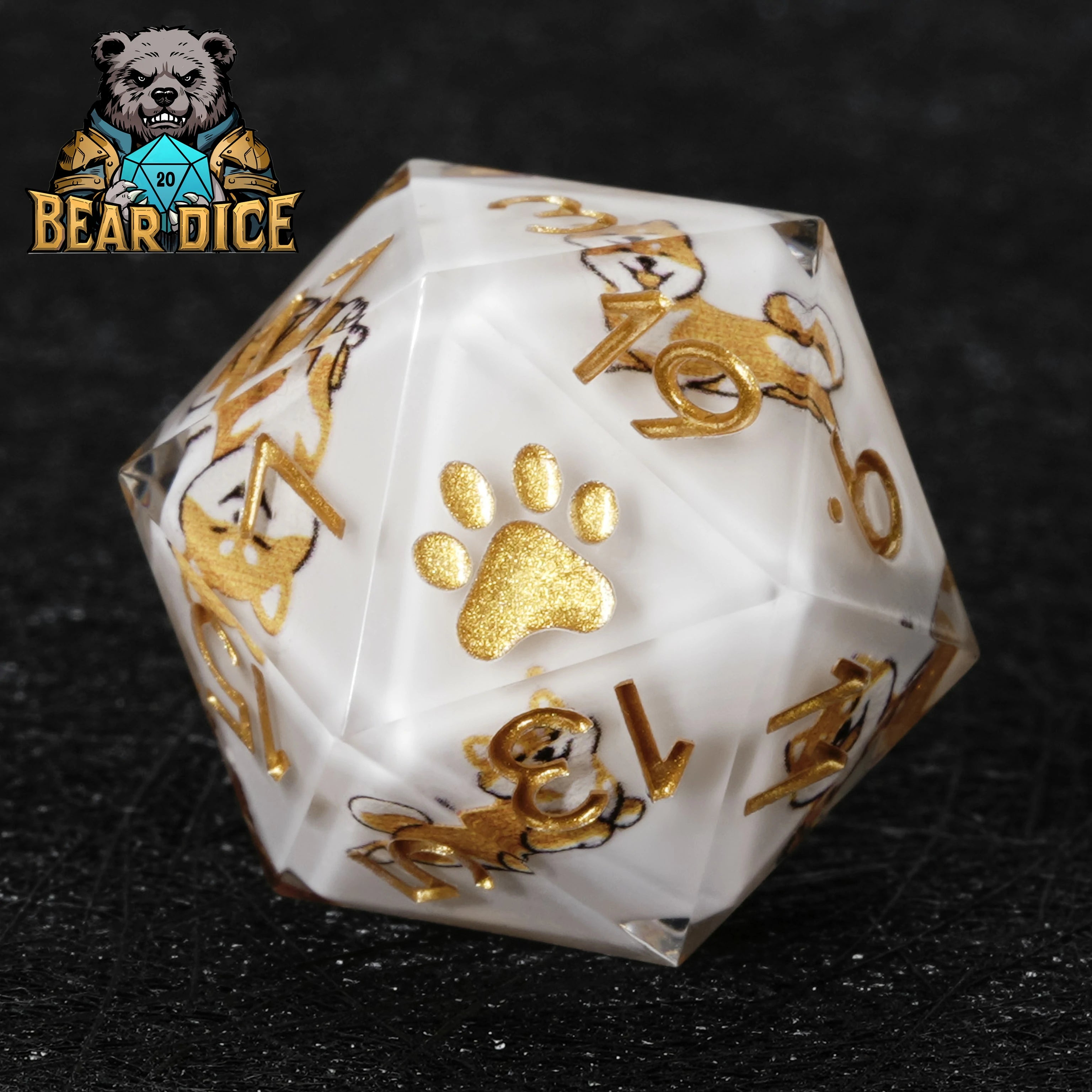 Shiba Inu White Resin DND D20 Dice | Single D20 for RPG