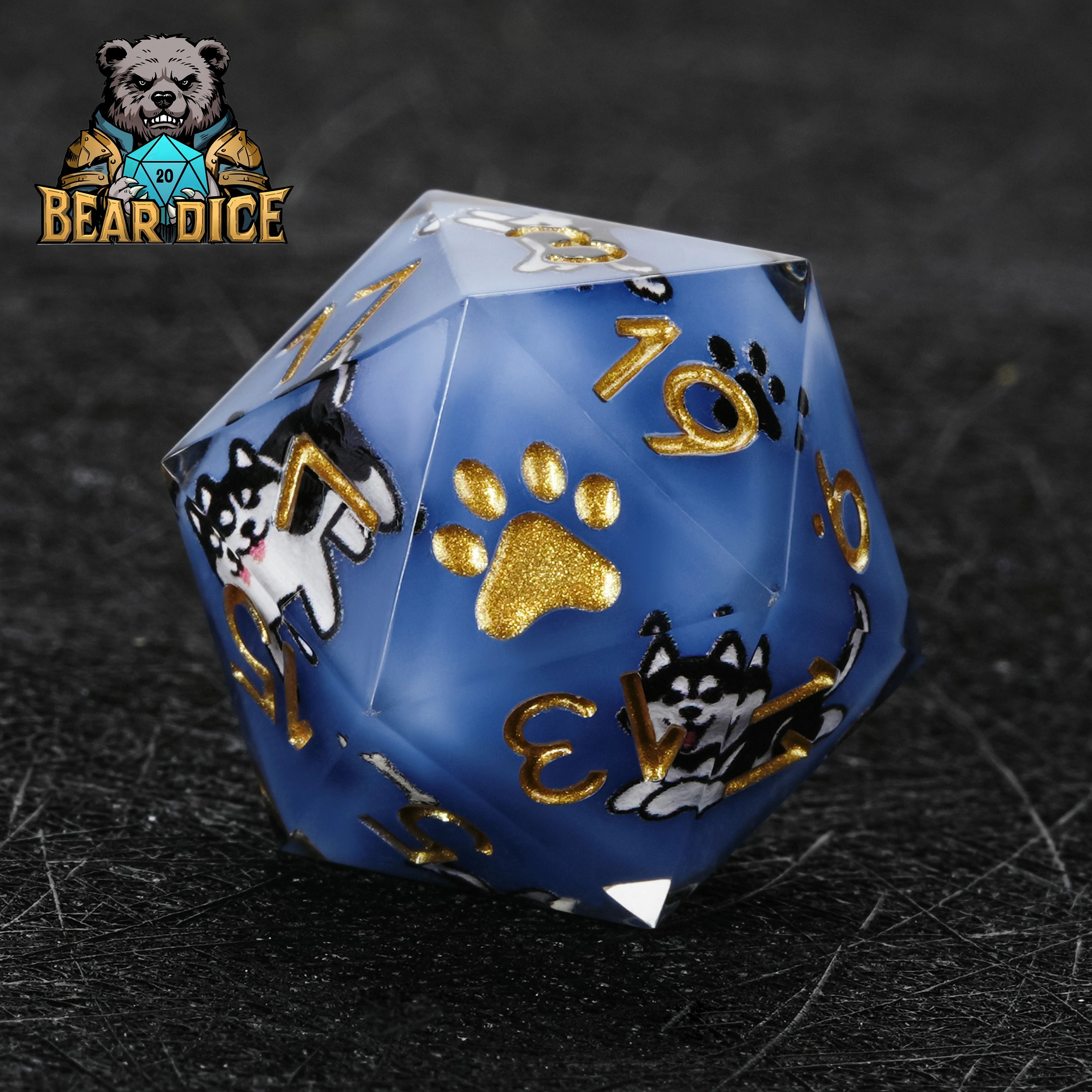 Husky Blue Resin DND D20 Dice | Bear Dice