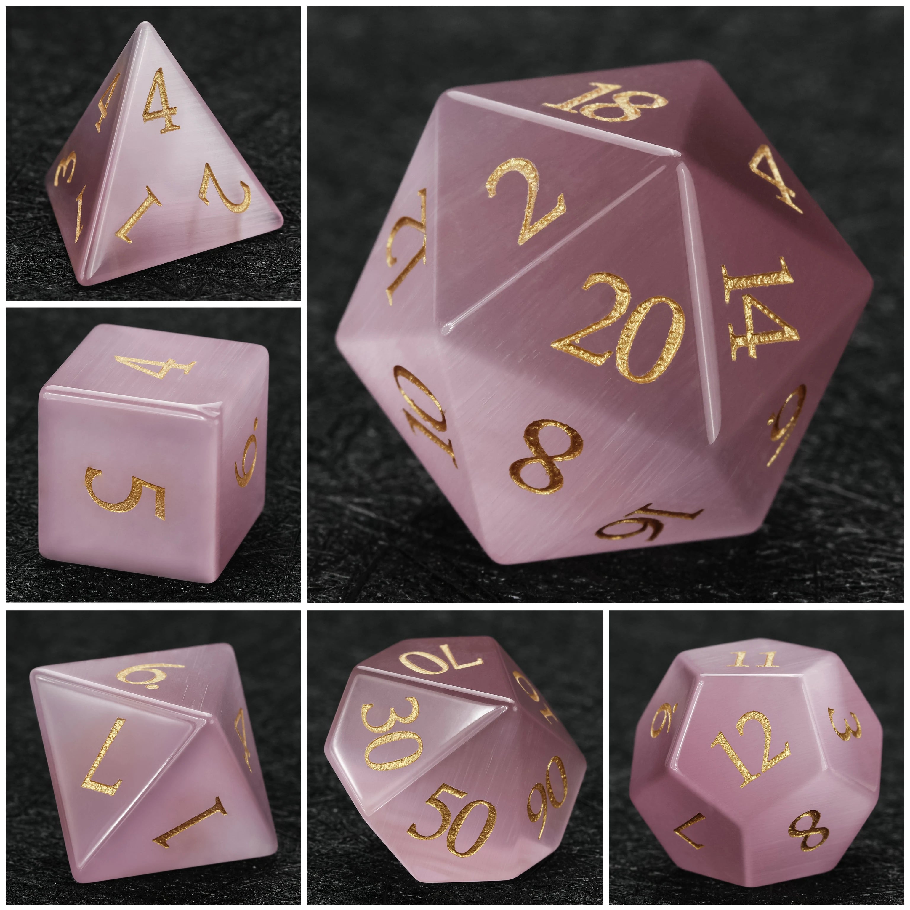 Light Pink Cat's Eye Stone Dice Set