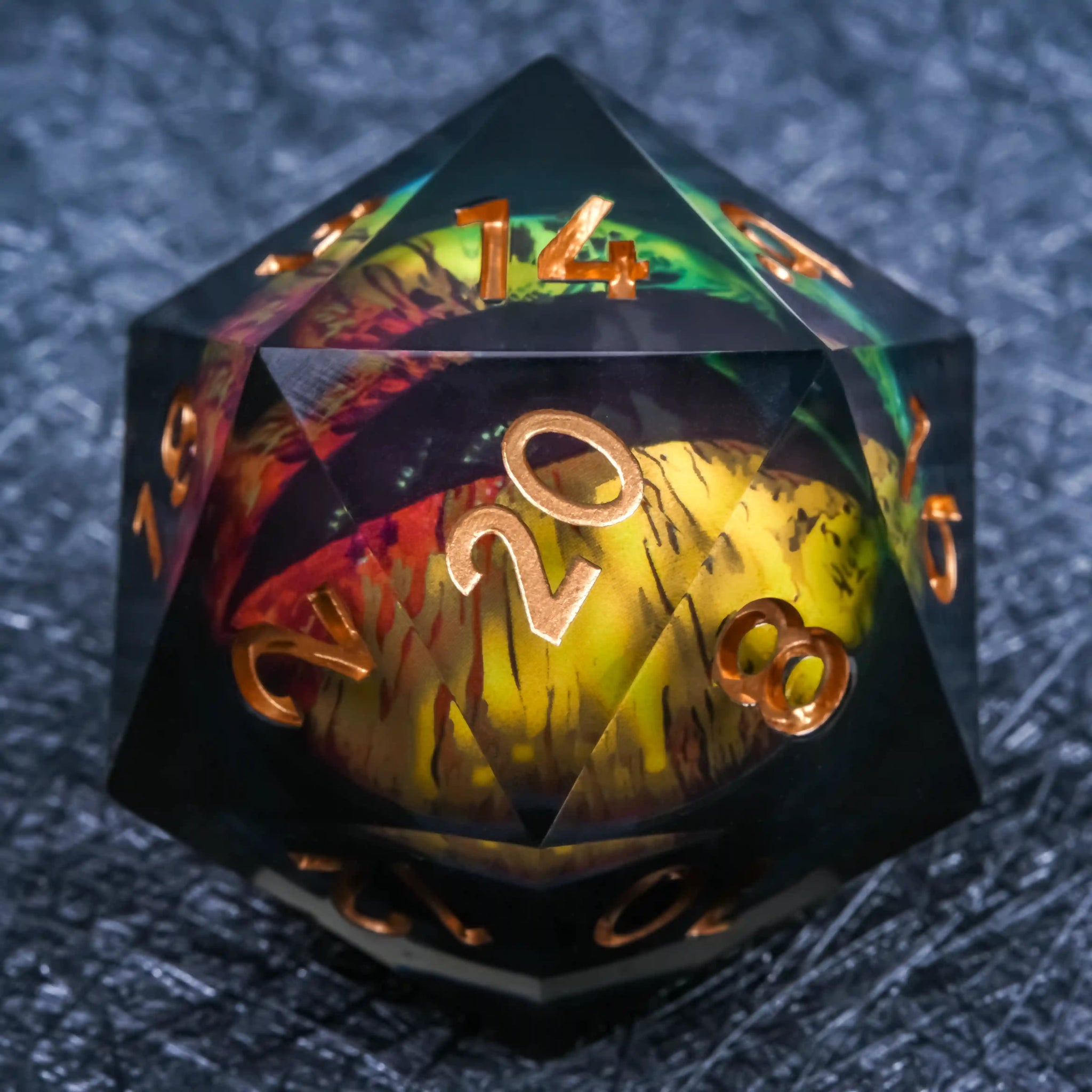 55mm Giant D20 Dice Resin Liquid Core Dragon Eye RPG Dice - Bear Dice