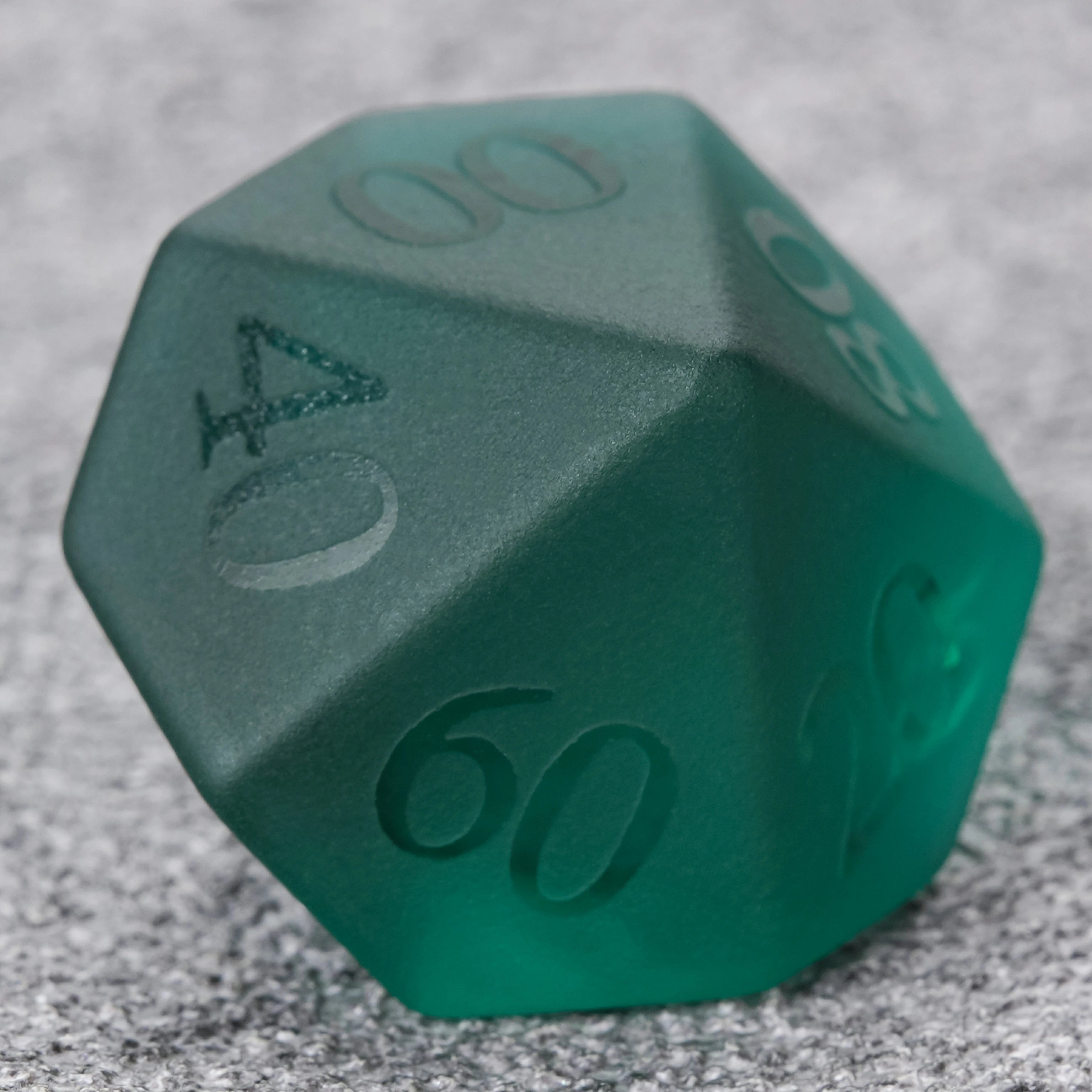 Frosted Pine-Green Glass Dice Set with Raised Numbers