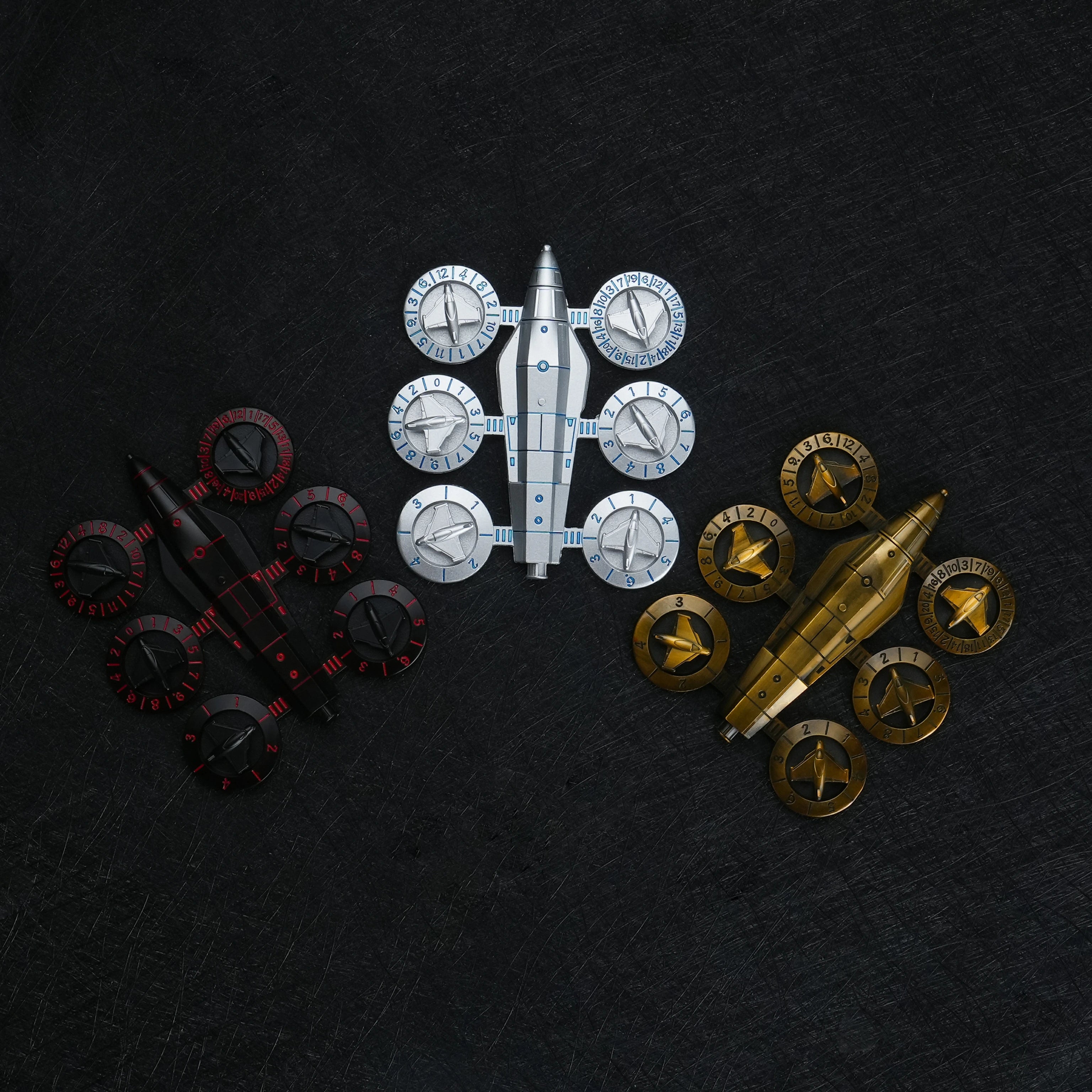 Unique 7-in-1 Spaceship Wing Spinner Metal Dice Set – D4 D6 D8 D10 D12 D20 D00