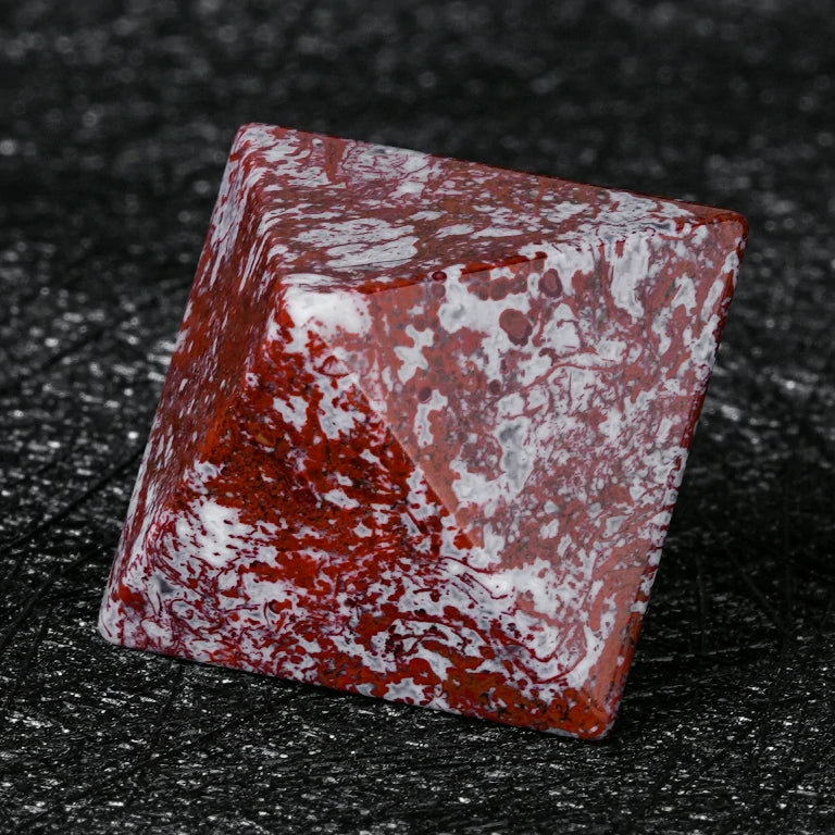Custom Brecciated Red Jasper Gemstone Dice Set | Engraved Text, Logo & Numbers