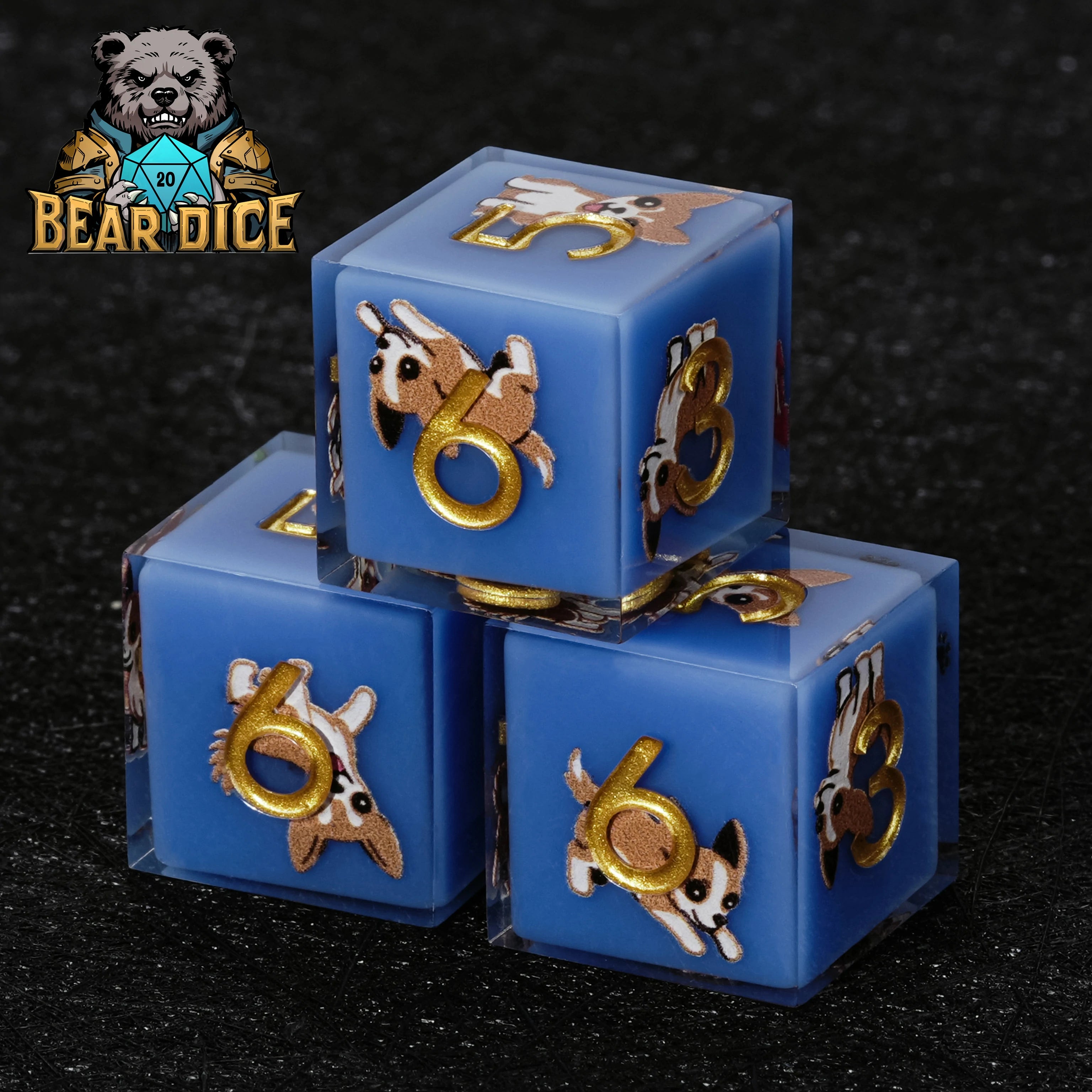 Chihuahua Blue Resin DND D6 Dice Set | Bear Dice