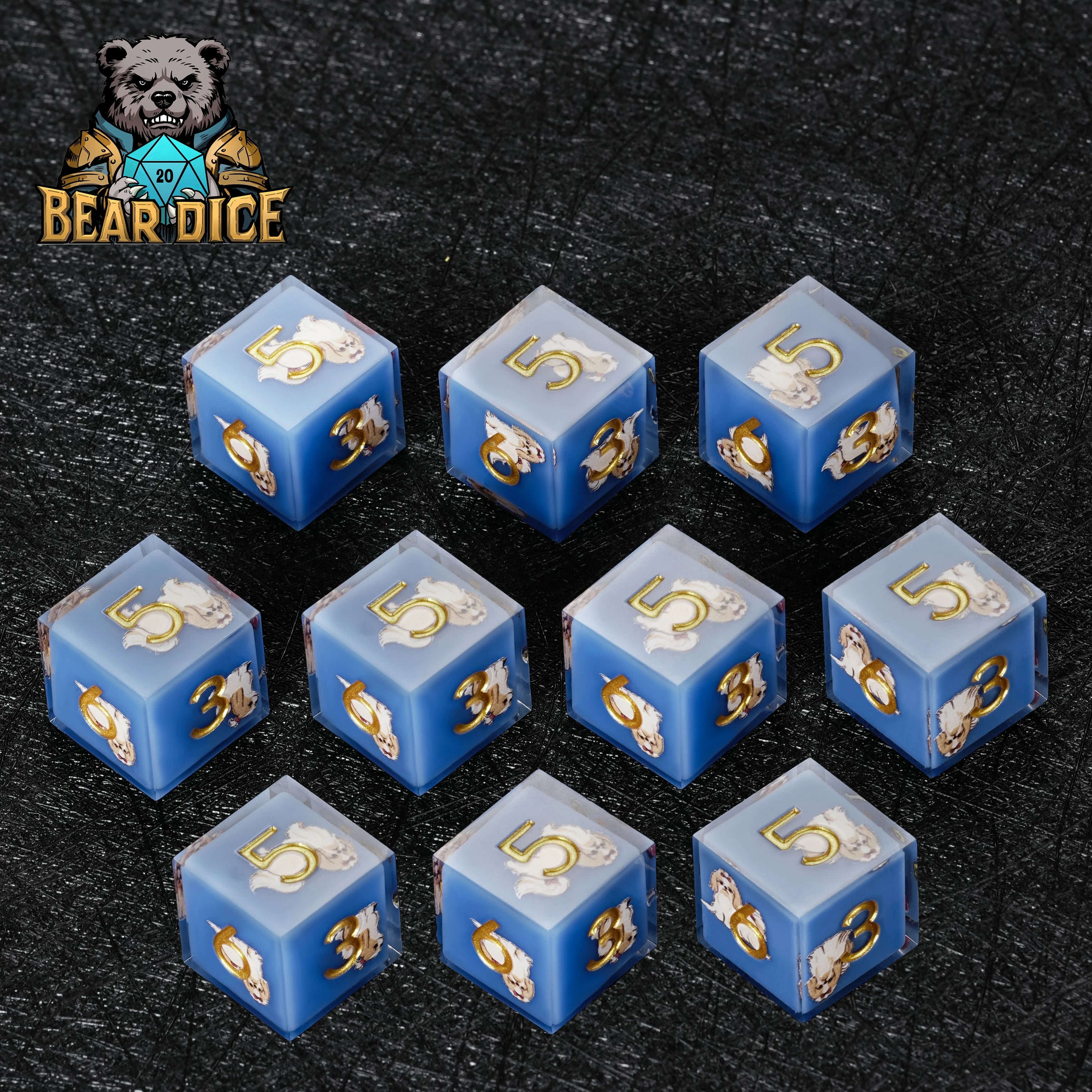 Blue Resin Shih Tzu DND D6 Dice | Cute Dog RPG Dice for D&D