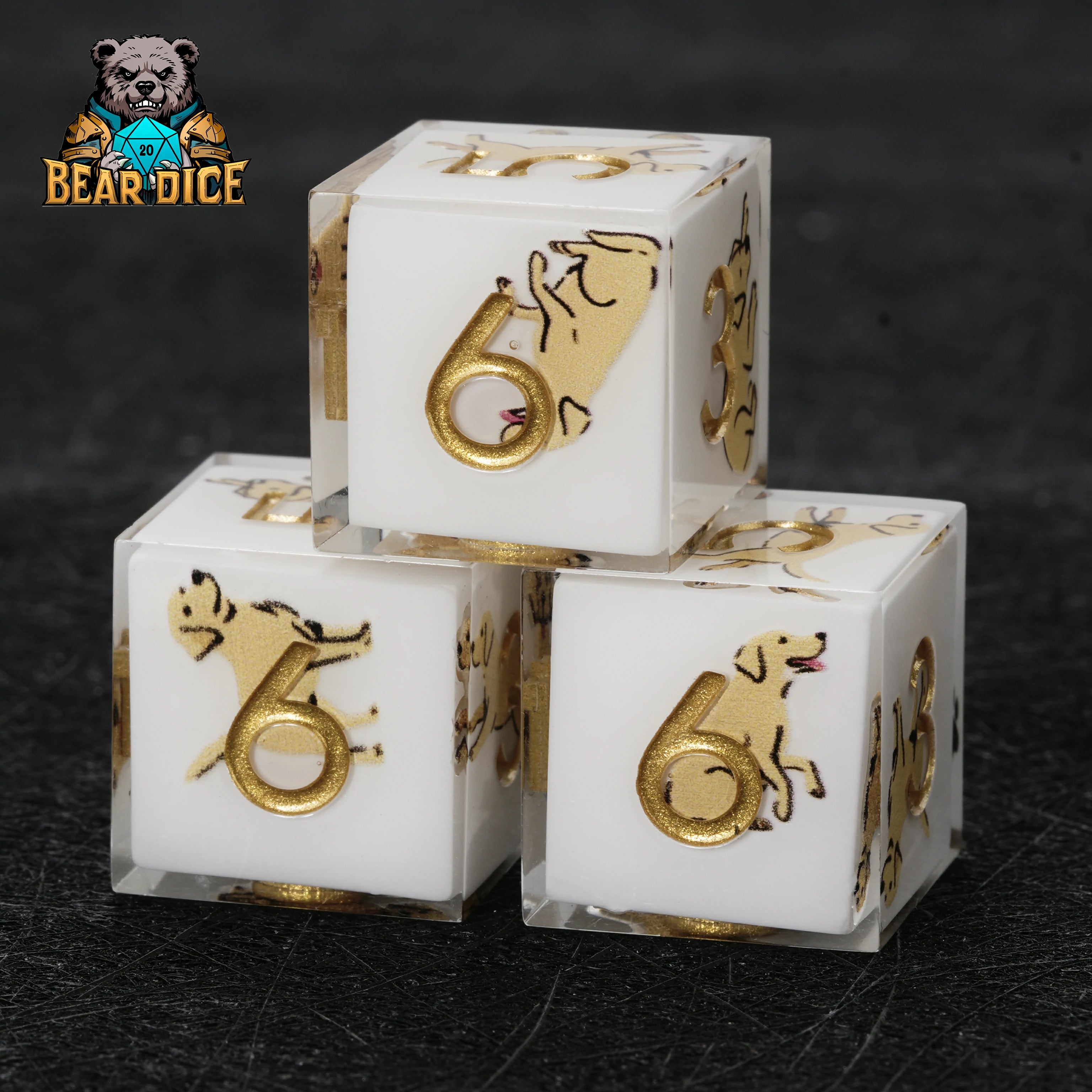 Labrador White Resin DND D6 Dice Set | Animal RPG Dice
