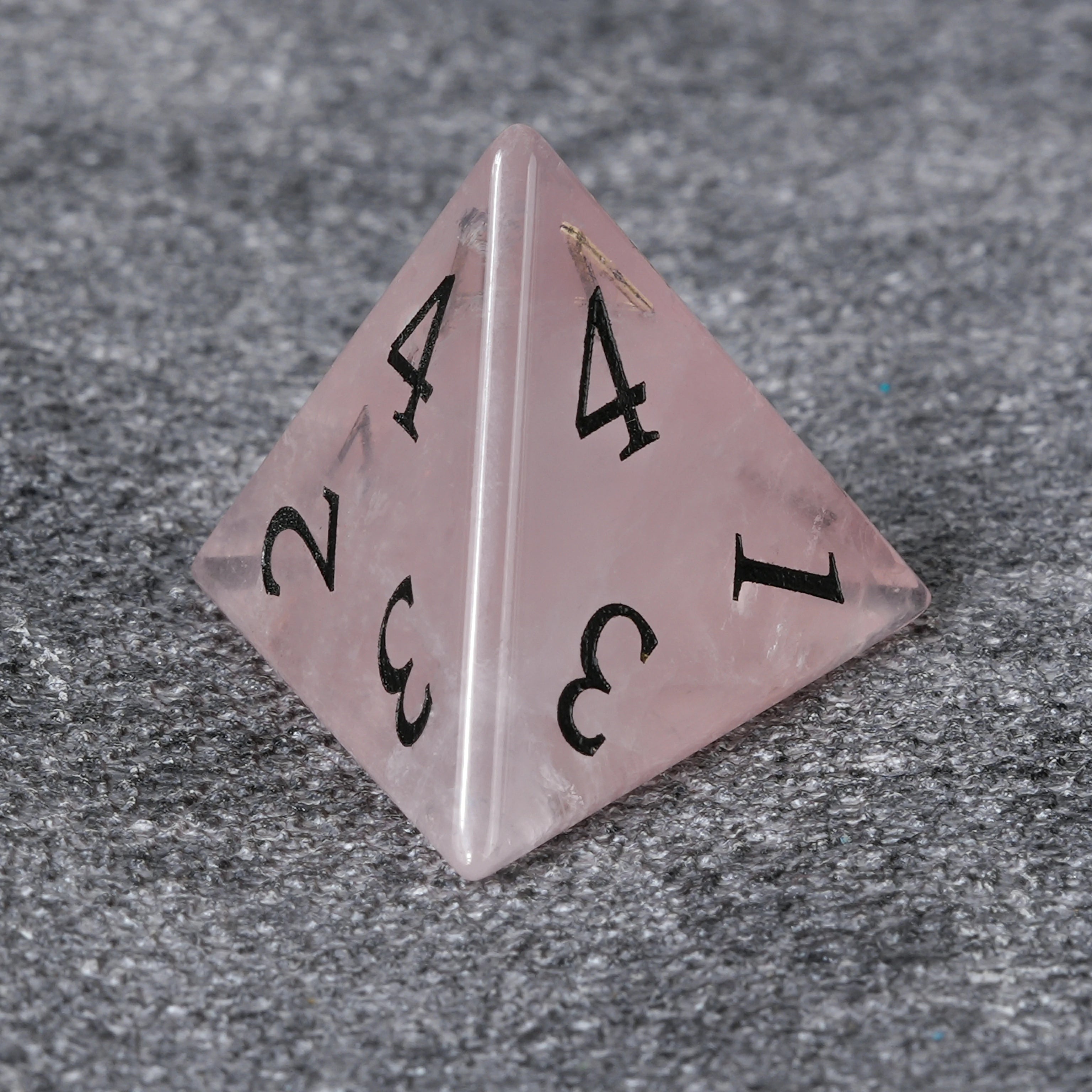 Rose Quartz Multi-Faceted Gemstone Dice Set with Black Numbers