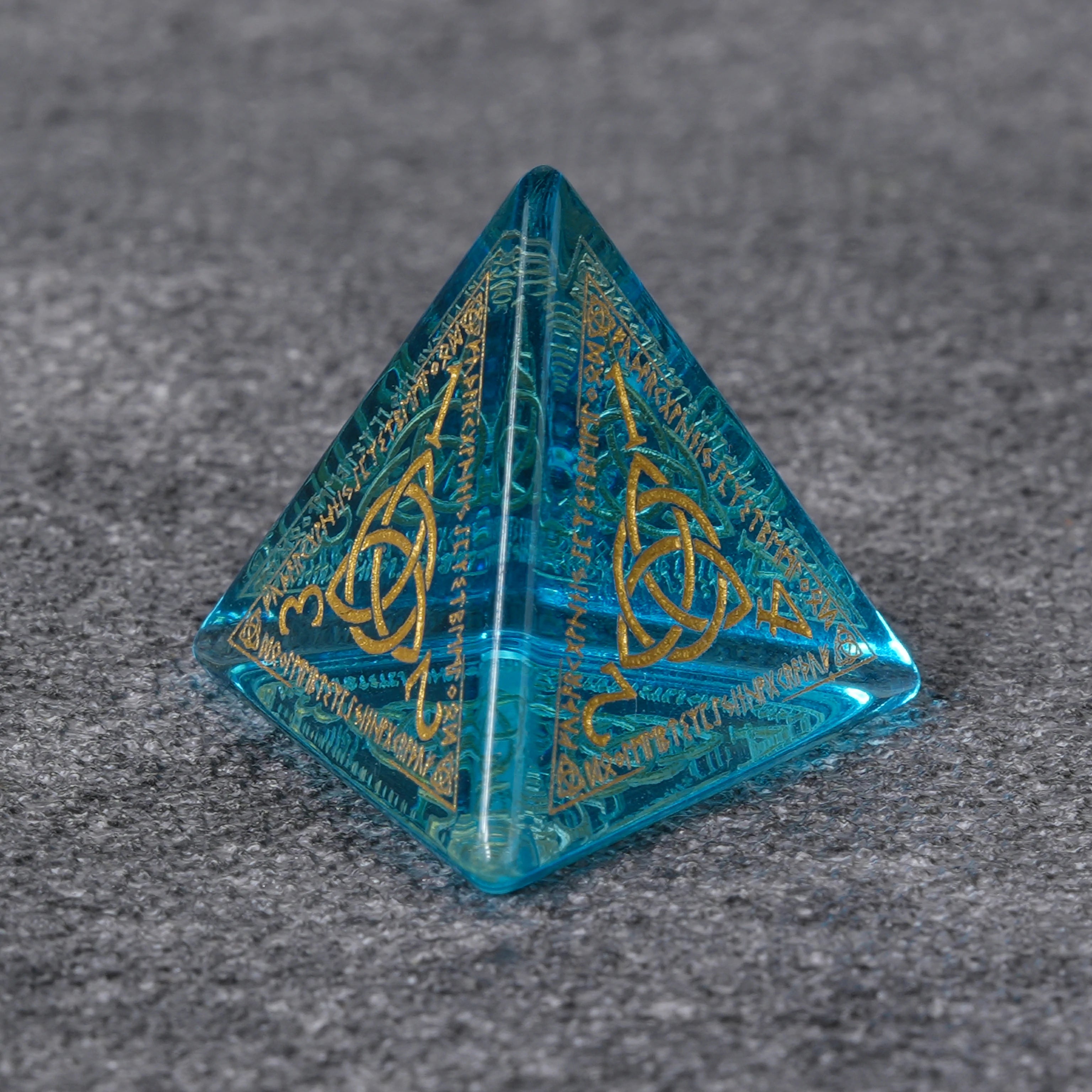 Ice Blue Glass Dice Set with Mystical Rune Magic Circle