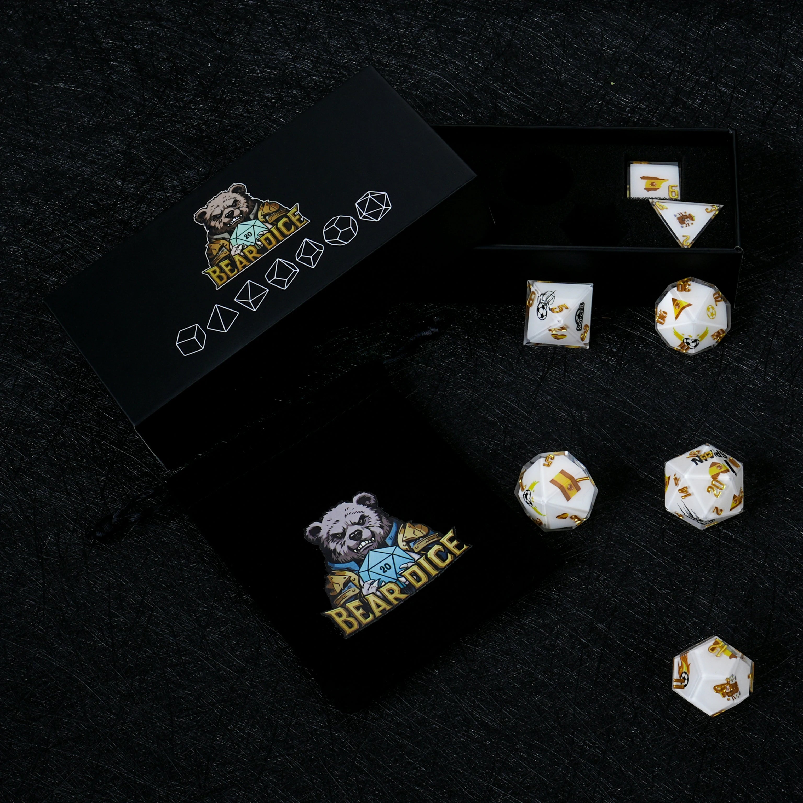 France Soccer DND Dice Set – World Cup Kickstarter White Resin 7-Piece RPG Dice