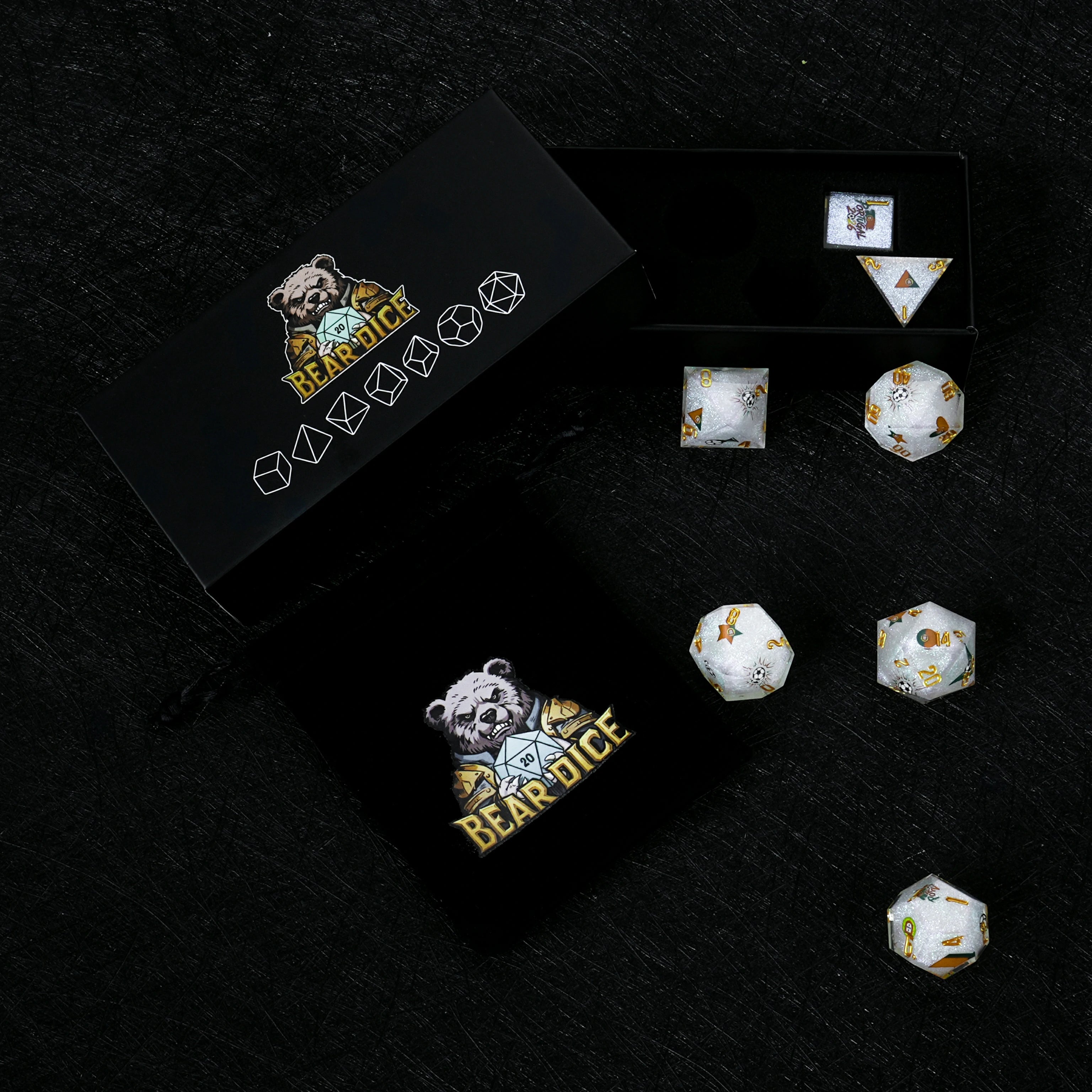 Portugal Soccer Resin DND Dice Set | White Glitter World Cup Kickstarter Dice