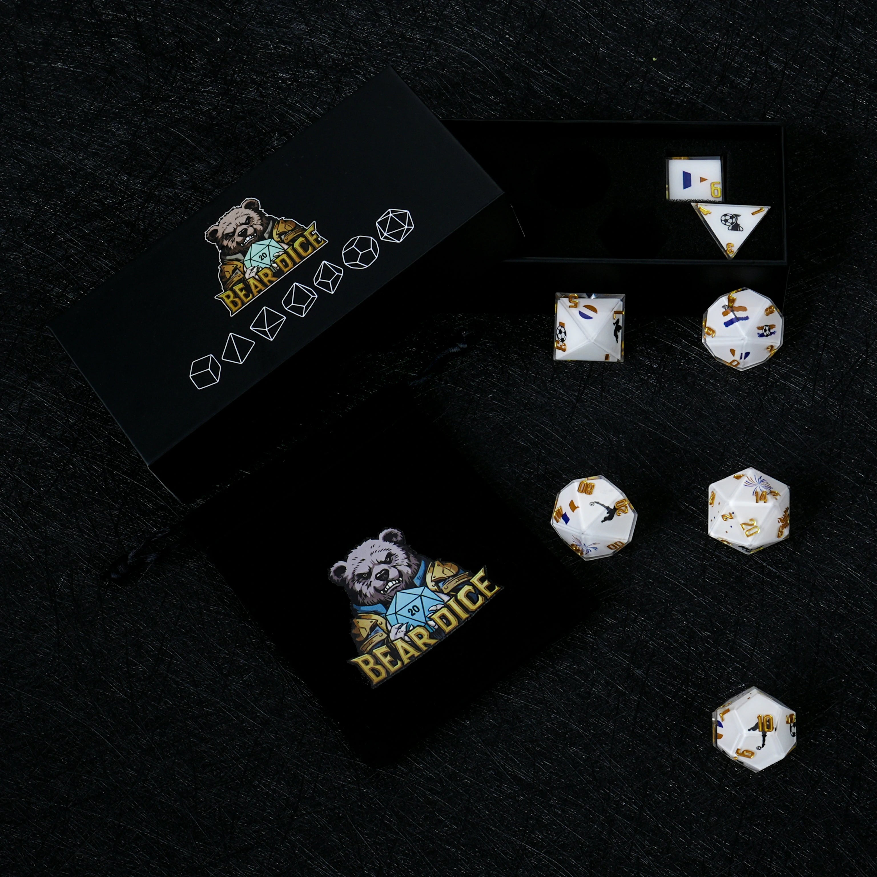 France Soccer DND Dice Set – World Cup Kickstarter White Resin RPG Dice