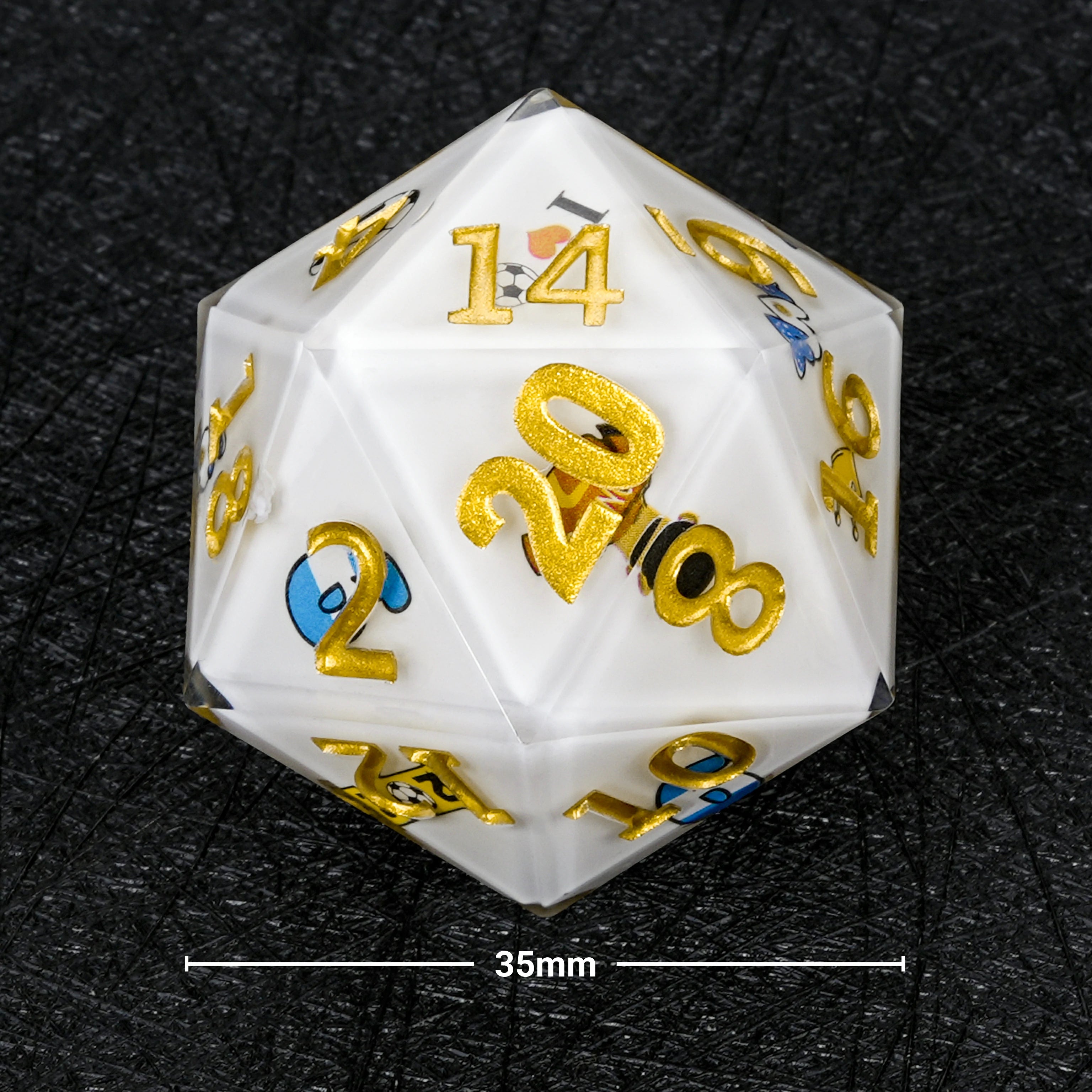 35mm Giant D20 Dice – World Cup Argentina Soccer White Resin