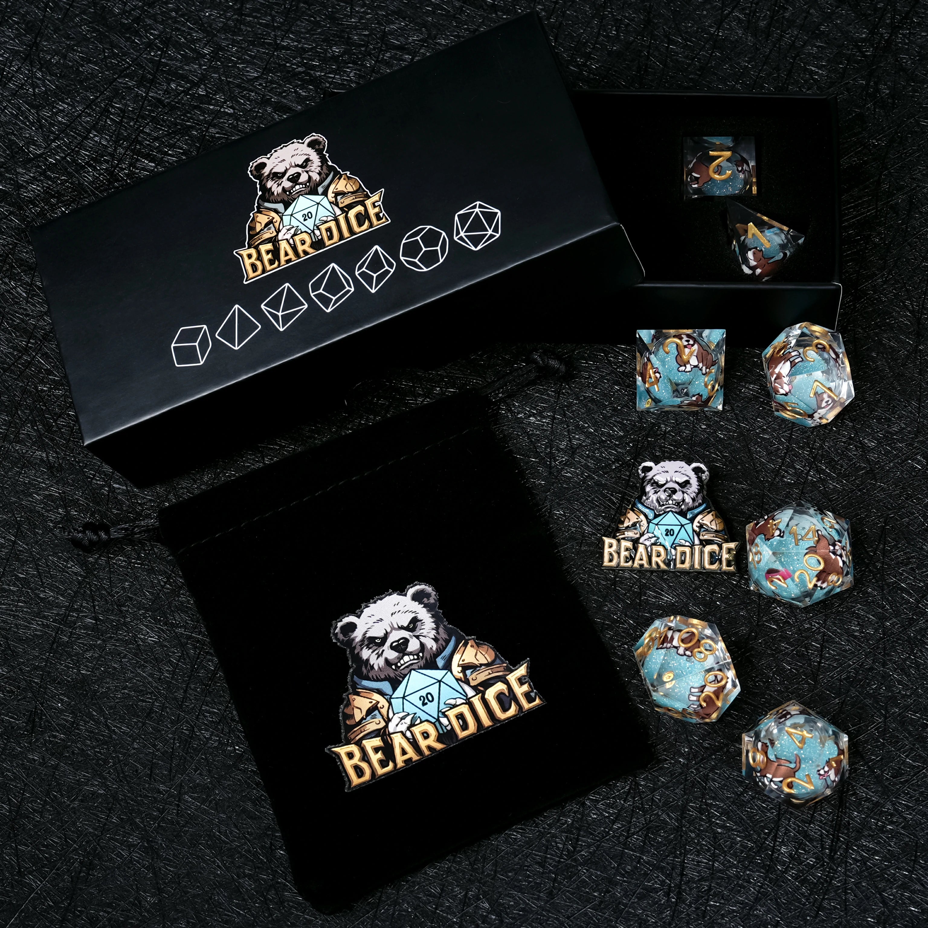 American Pit Bull Blue Liquid-Core Resin Dice Set | Gold Numbers for D&D & RPG