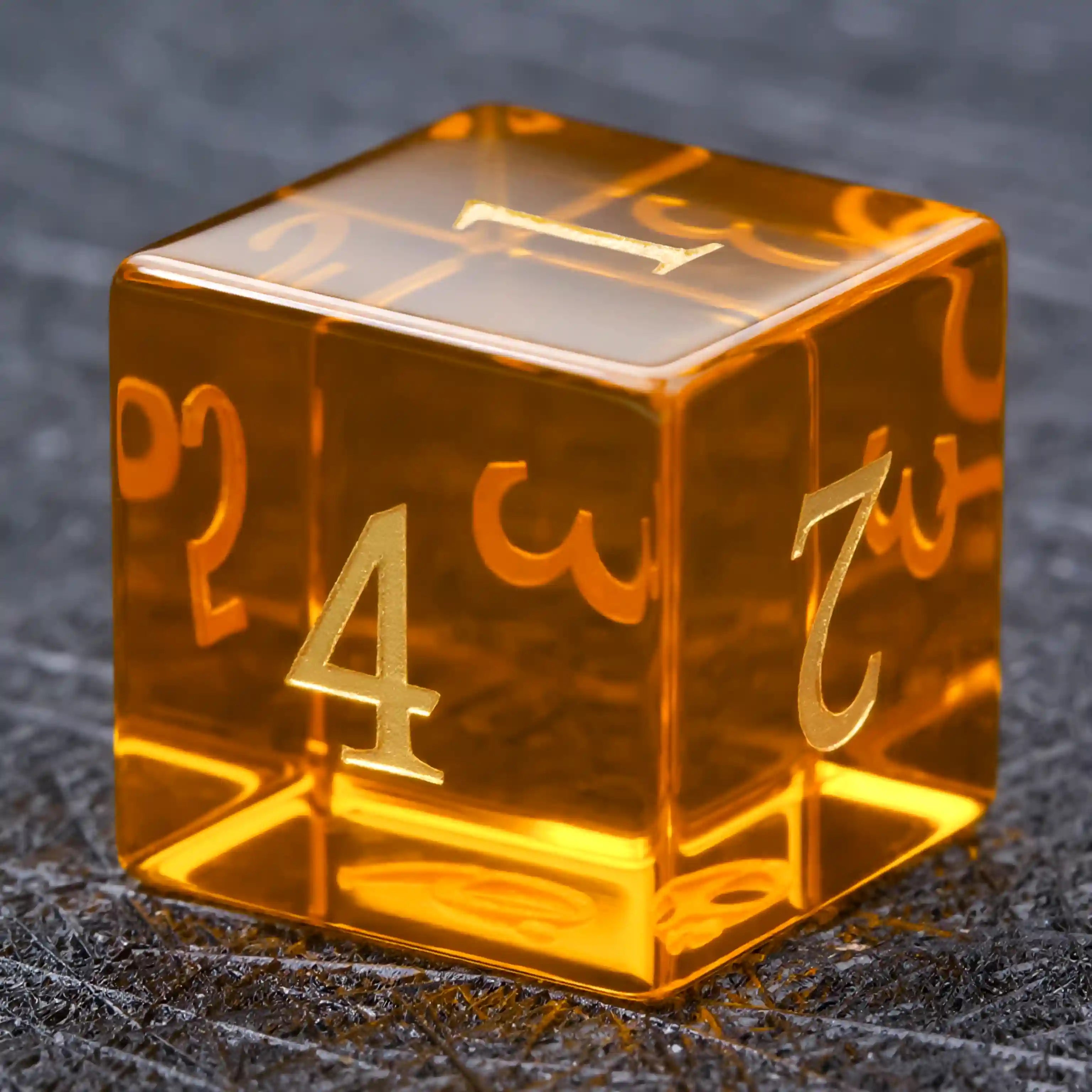 Polyhedral Orange Glass Gemstone Dice Set