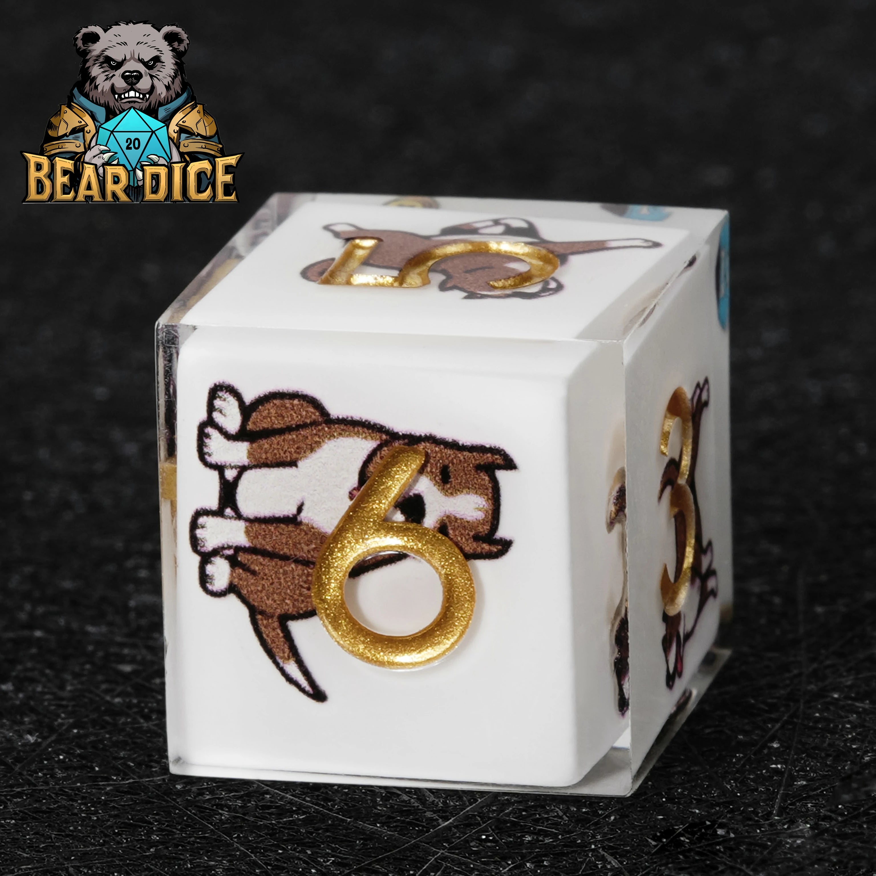 American Pit Bull White Resin D&D D6 Dice | Single Six-Sided Die