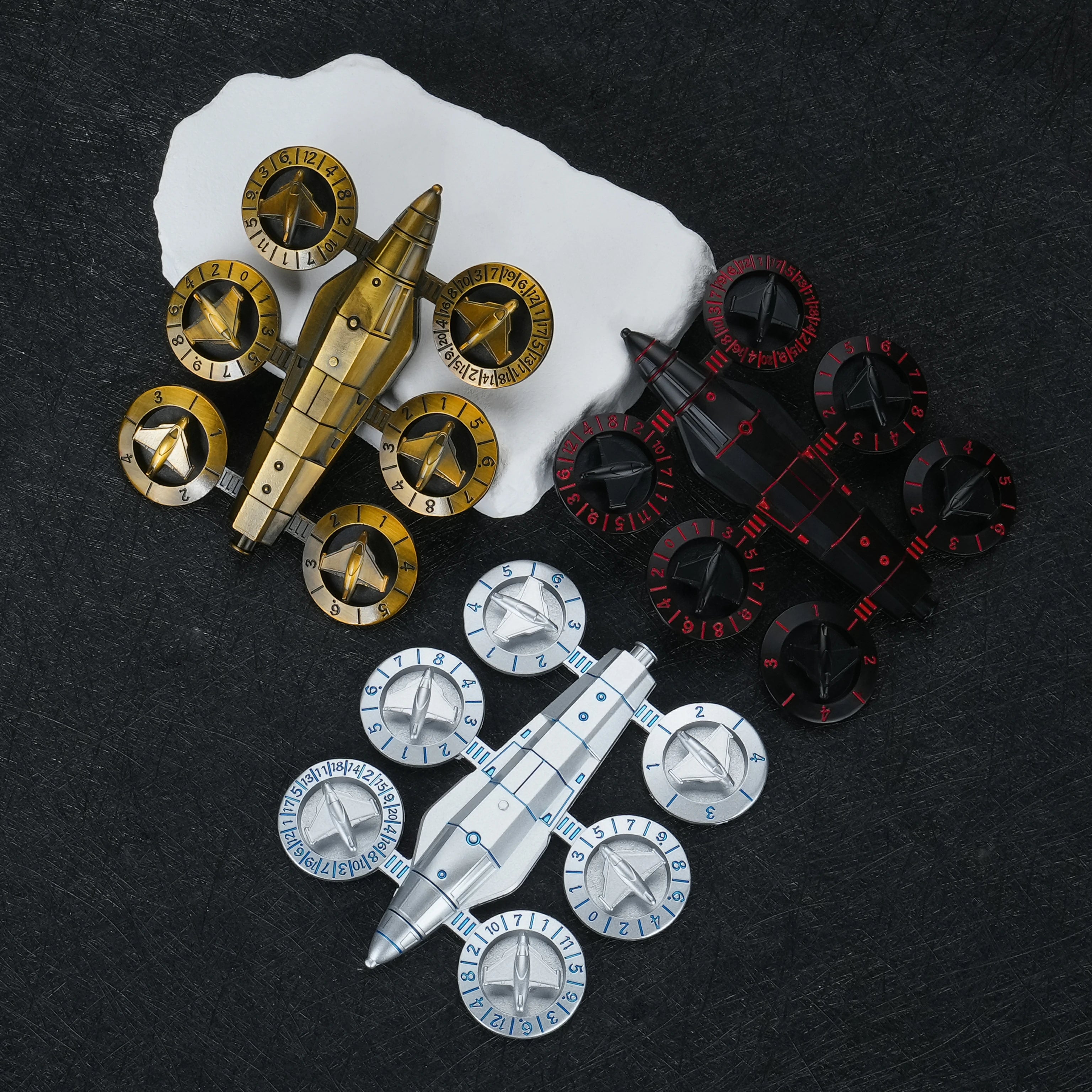 Unique 7-in-1 Spaceship Wing Spinner Metal Dice Set – D4 D6 D8 D10 D12 D20 Included