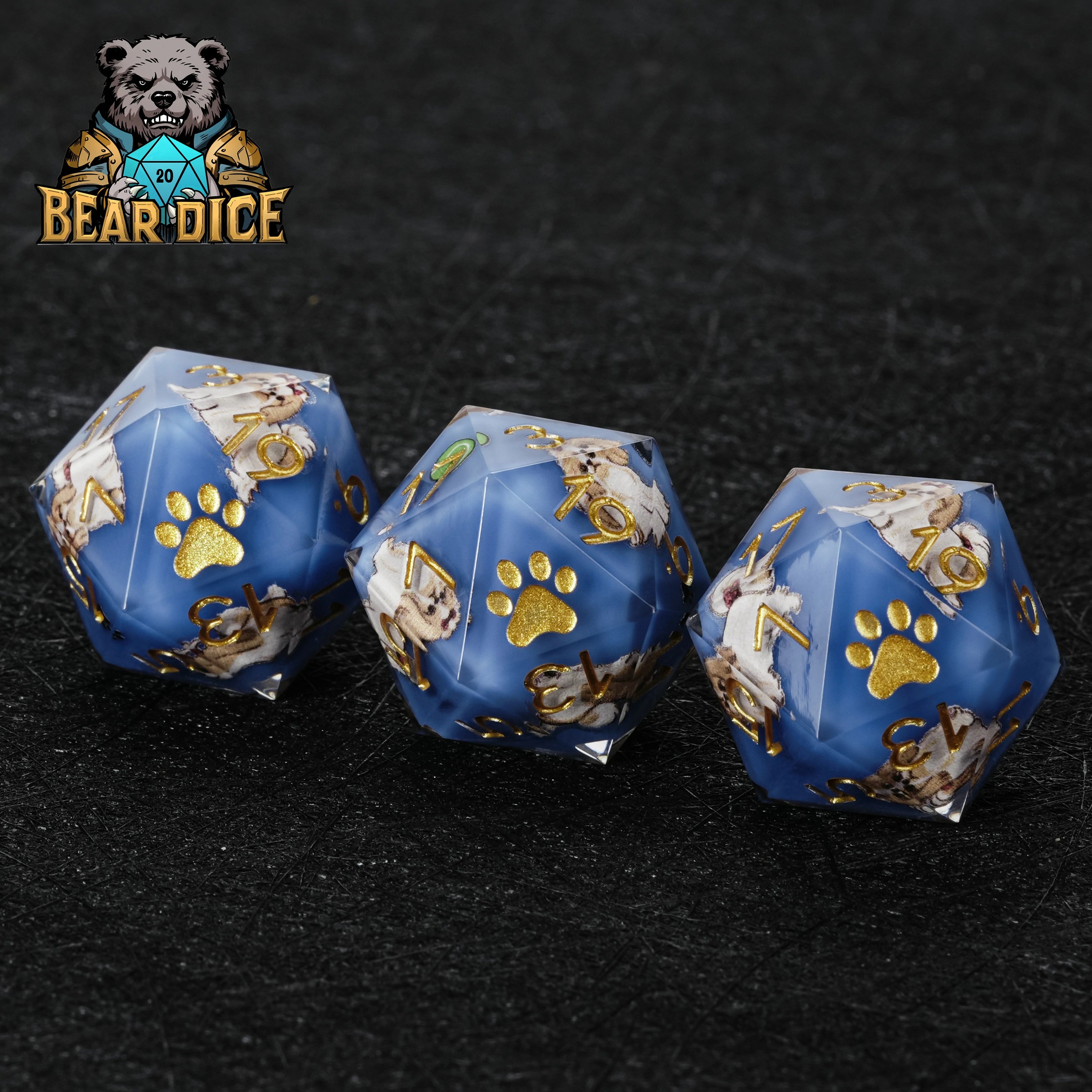 Blue Resin Shih Tzu DND D20 Dice – Single D20 for RPG