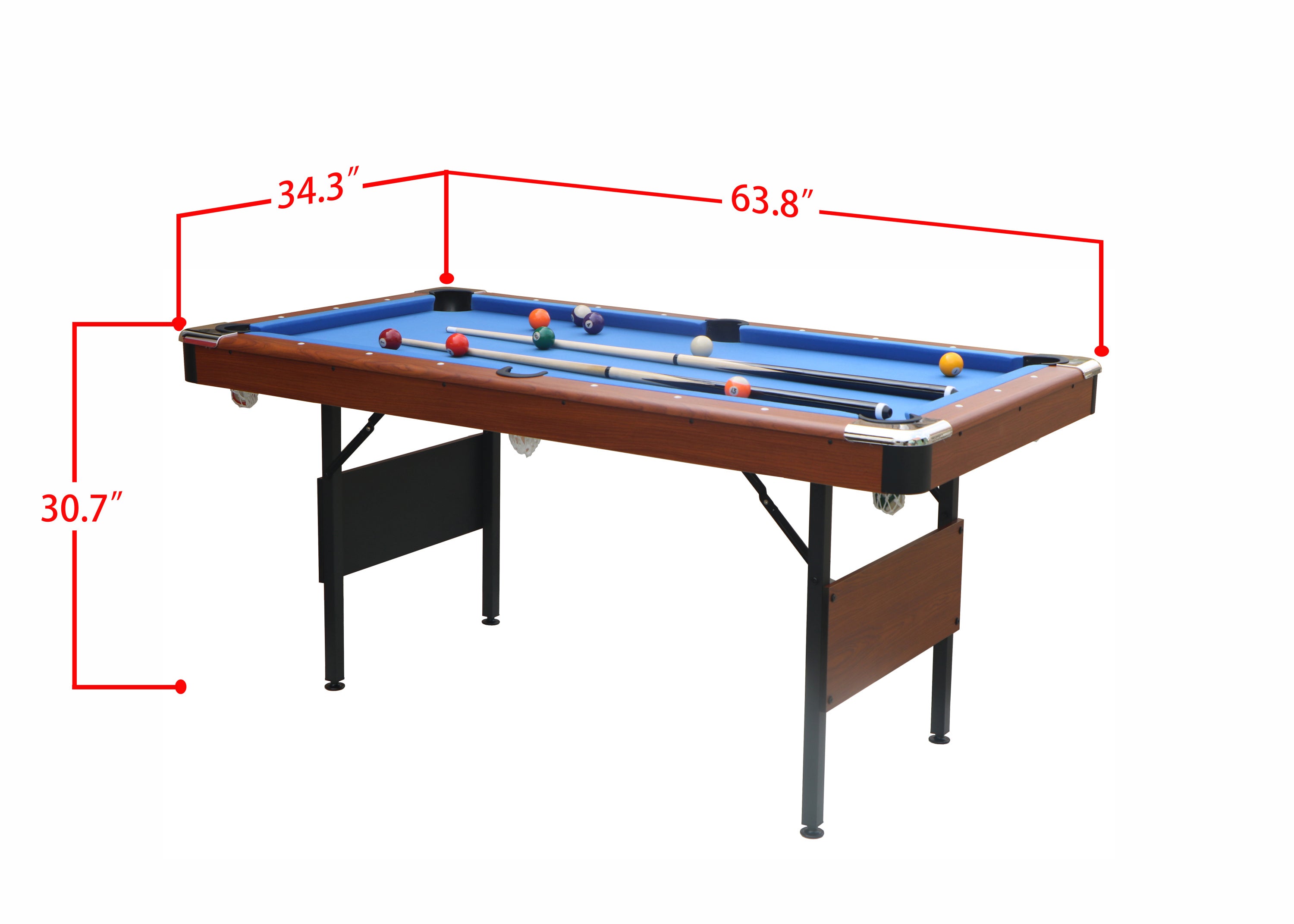 63-inch Foldable Wooden Pool Table dimension diagram 160x82cm | Bear Dice