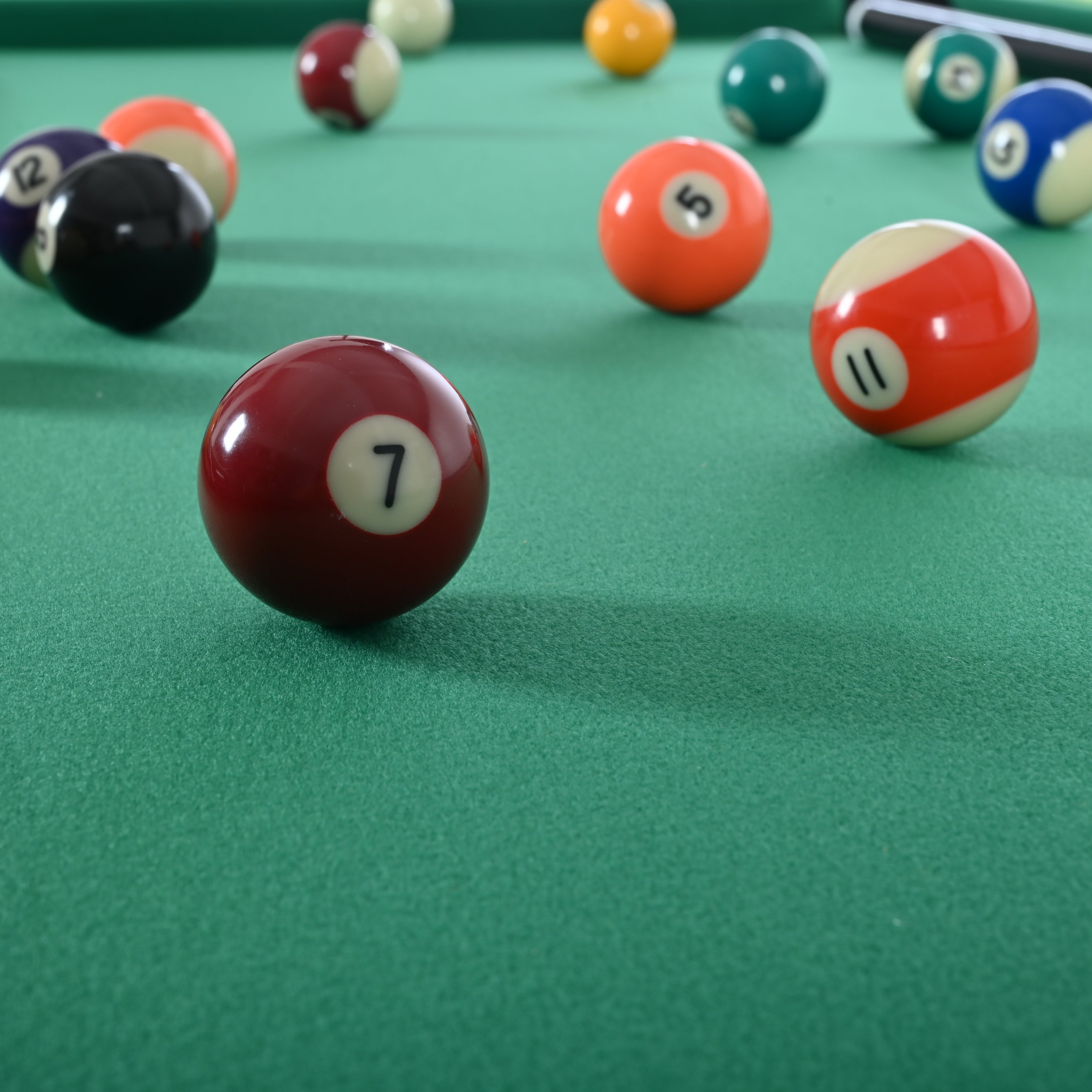 Billiard balls on 63-Inch Green Felt Foldable Wooden Billiard Table green felt surface | Bear Dice