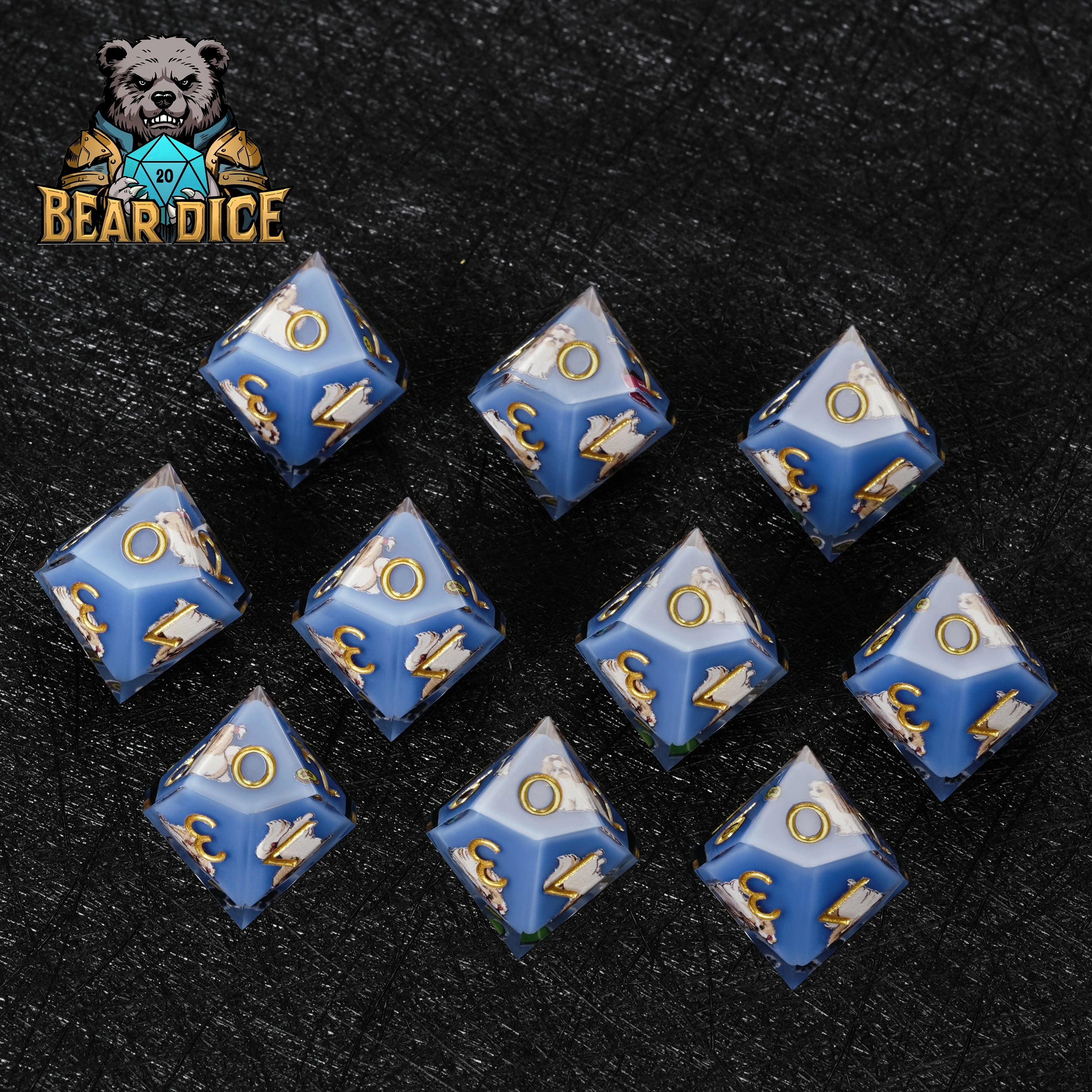 Blue Resin Shih Tzu DND D10 Dice