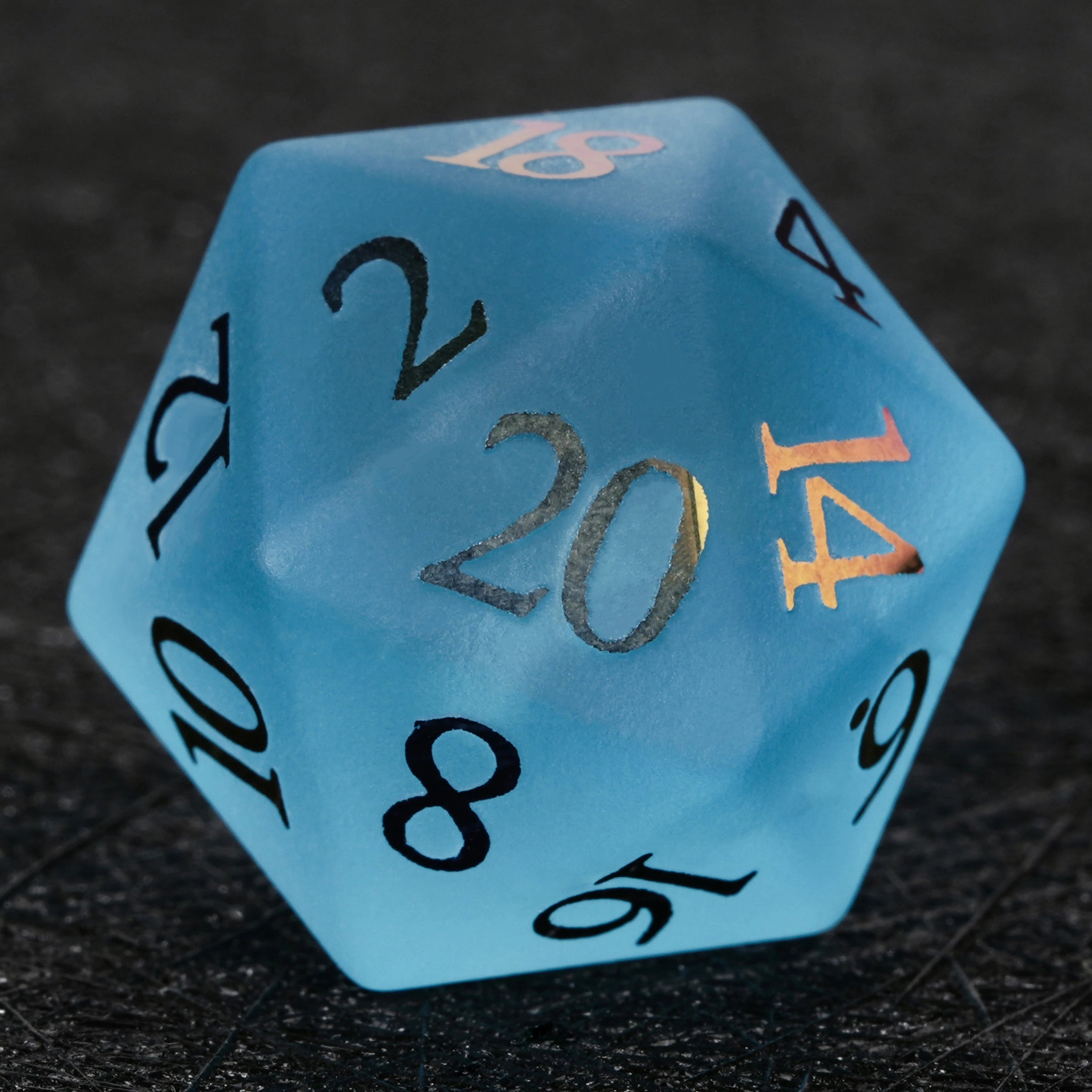 Frosted Aquamarine Crystal Glass Dice with Colored Numbers