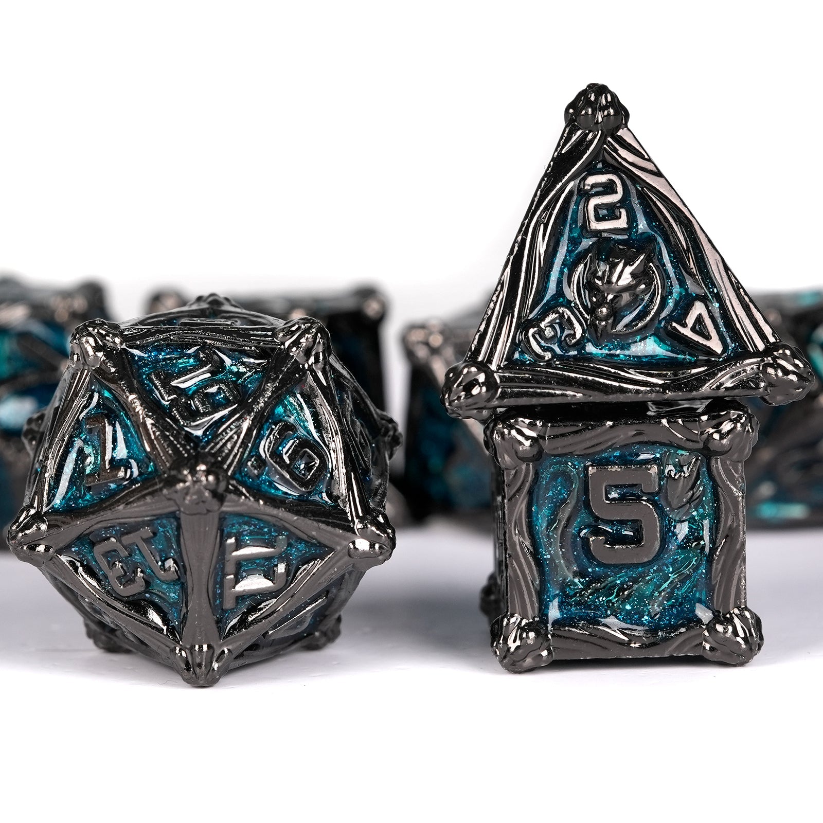 7 Dungeon Polyhedral Dragon Dice - Pterosaur Metal Solid RPG Dice Set - Bear Dice