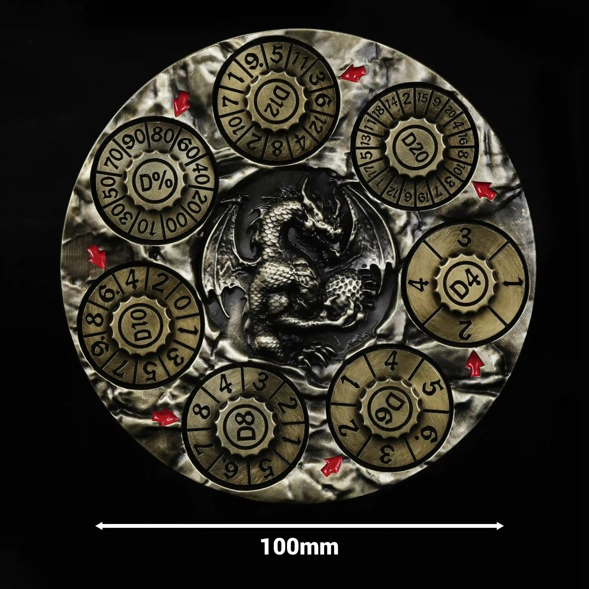 Unique Dice Spinner: 100mm 7-in-1 Metal 3D Embossed Dragon DND Spinner | Bear Dice