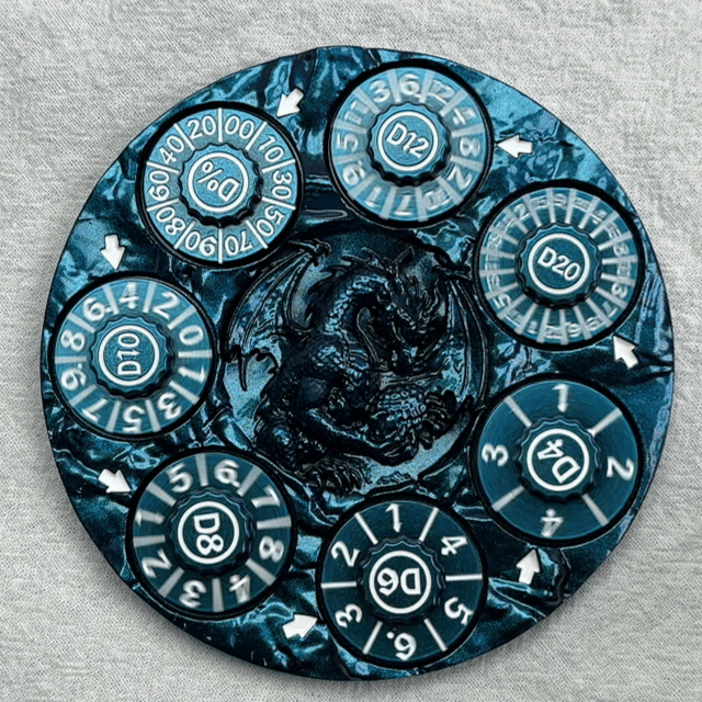 Unique Dice Spinner: 7-in-1 Metal 3D Relief Dragon DND Roulette Dice Spinner, which can spin 7 metal dice wheels simultaneously | Bear Dice