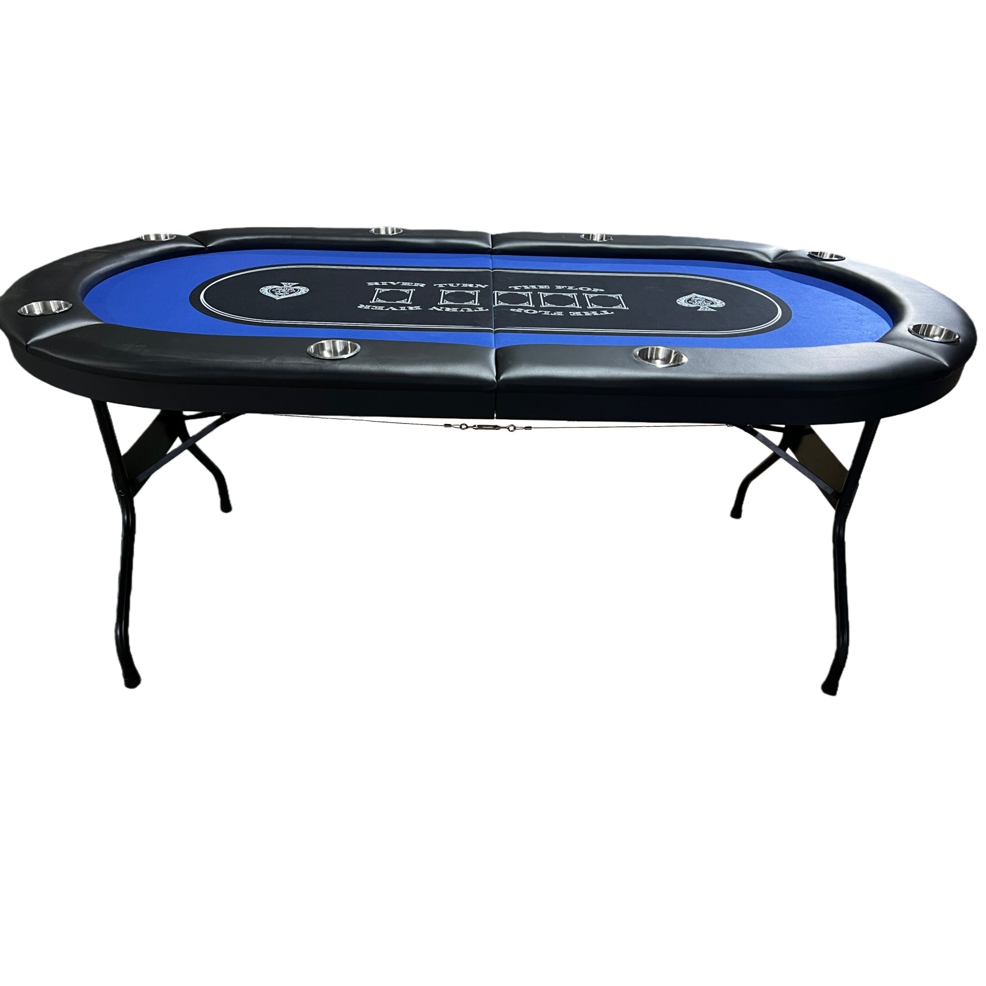 71-Inch Foldable Portable blue Felt Poker Table, Seats 8 Players | Bear Dice