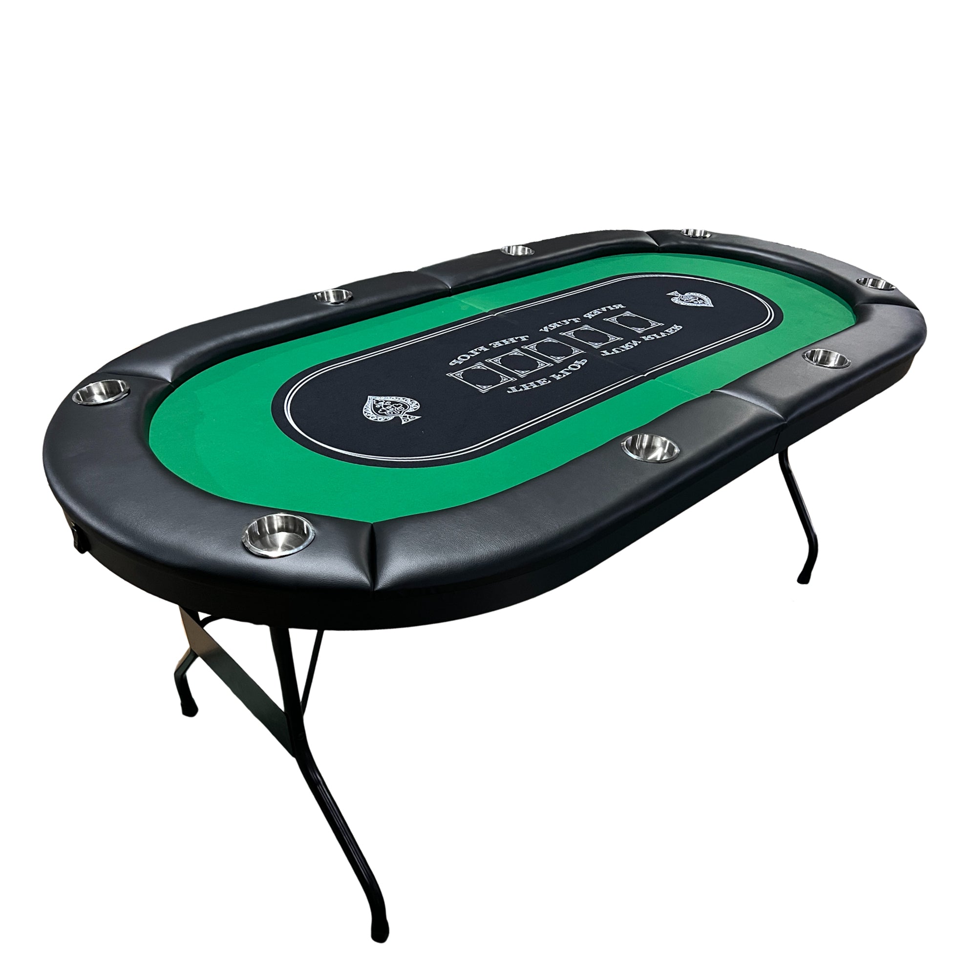 71-Inch Green Felt Foldable Portable Poker Table – Angle Top View with Padded Rail | Bear Dice