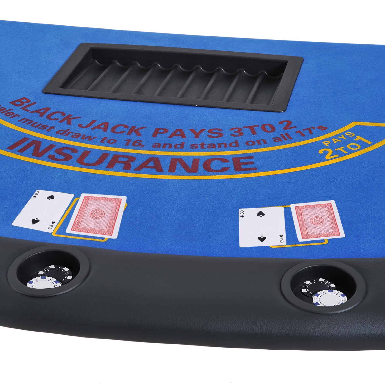 72-Inch Foldable Portable Blue Felt Blackjack Table with Cup Holders and Chip Slots | Bear Dice