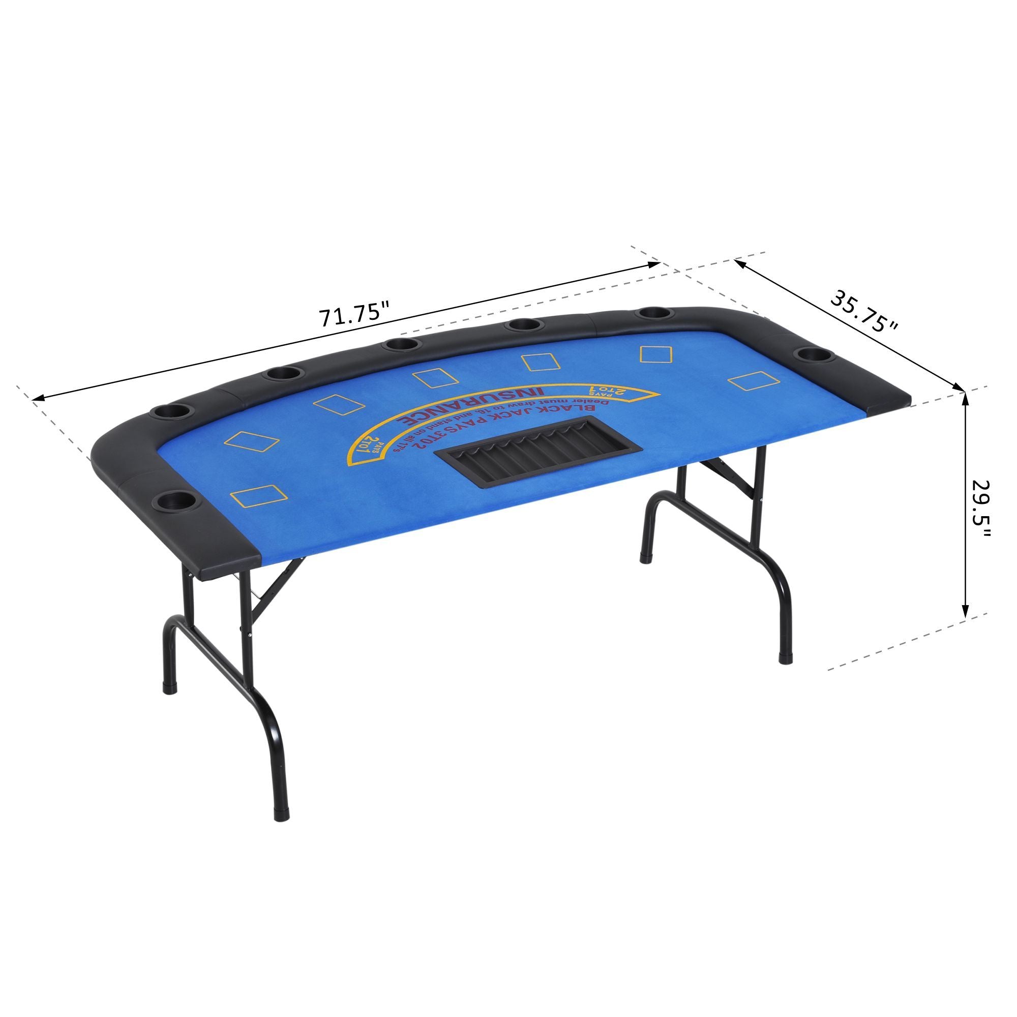 72-Inch Foldable Portable Blue Felt Poker Table Dimensions: 29.5" H x 71.75" L x 35.75" W | Bear Dice