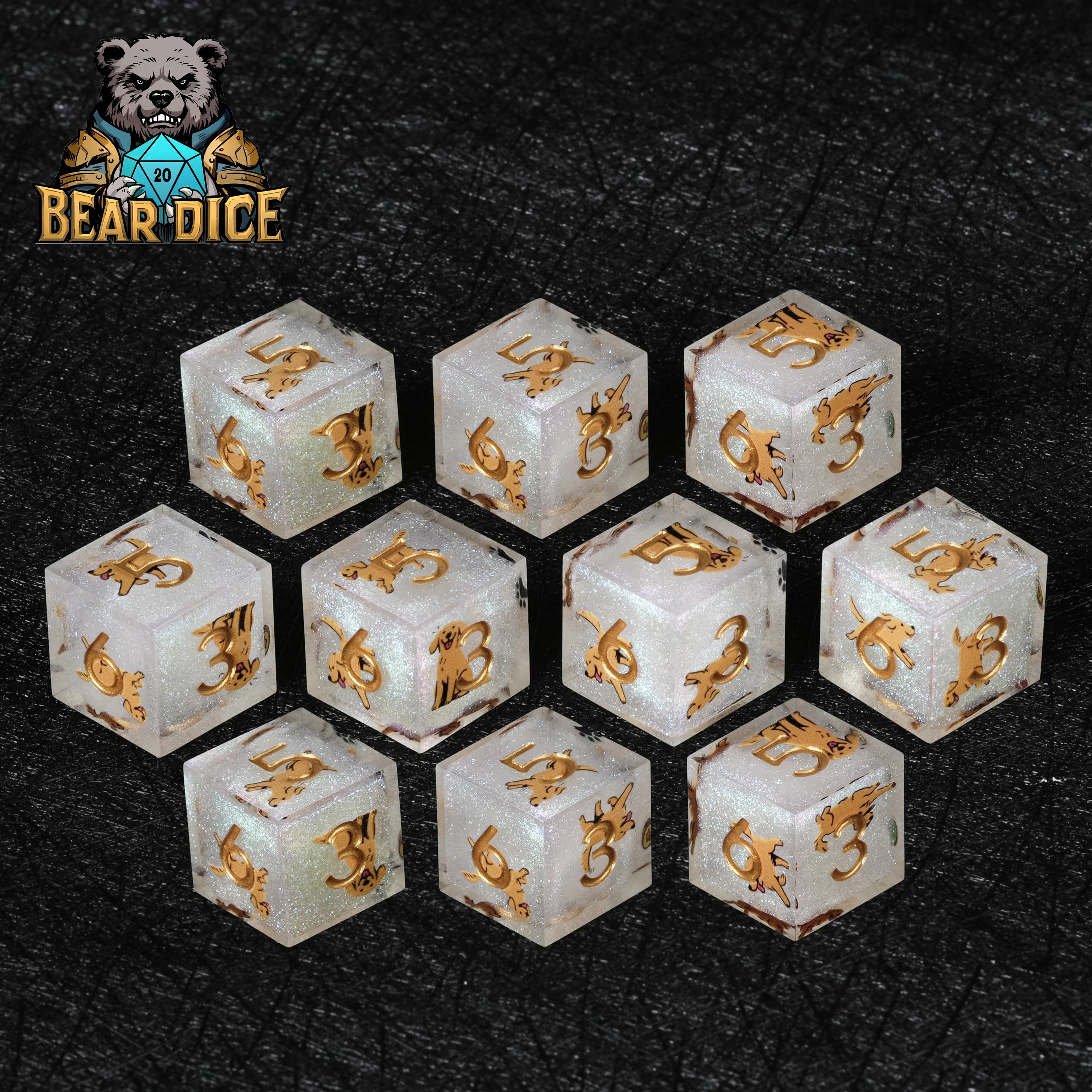 Gold-Flecked White Glitter Resin D6 Dice for D&D & RPG Games